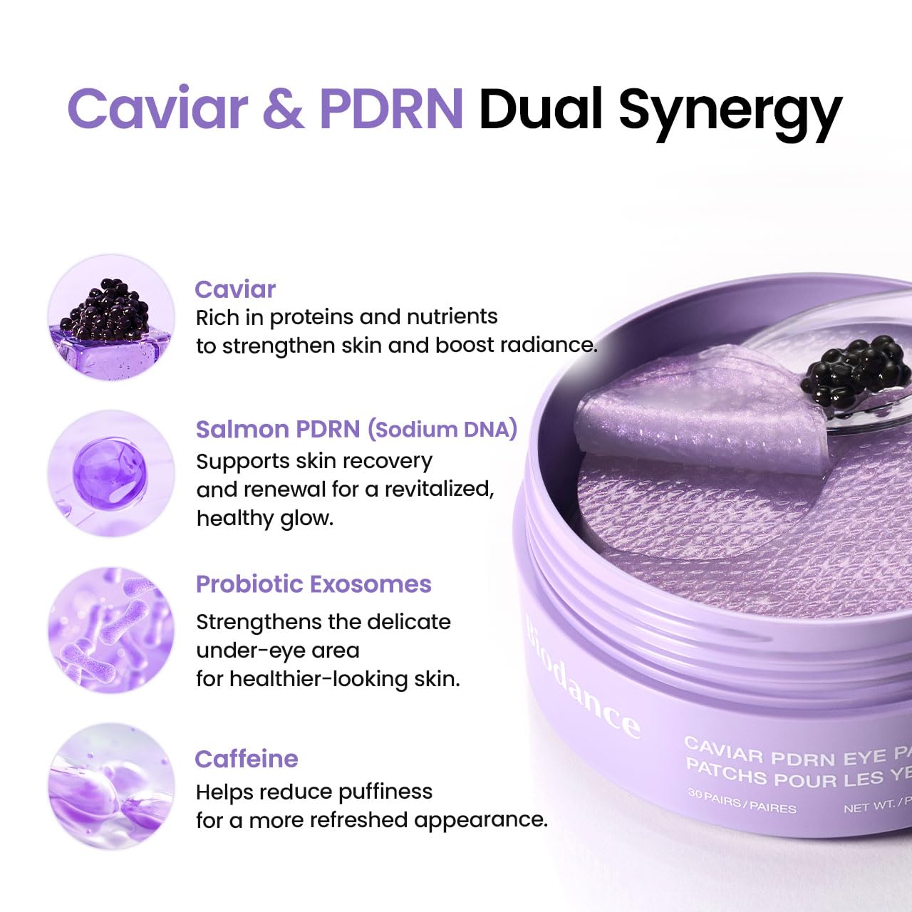 HotBIODANCE Caviar PDRN Eye Patches, Nourishing Under Eye Patches for Dark Circles, Depuffing Eye Mask for Puffy & Tired Eyes, Travel Essentials & Self Care Gifts for Women, Korean Skin Care (60 Count)