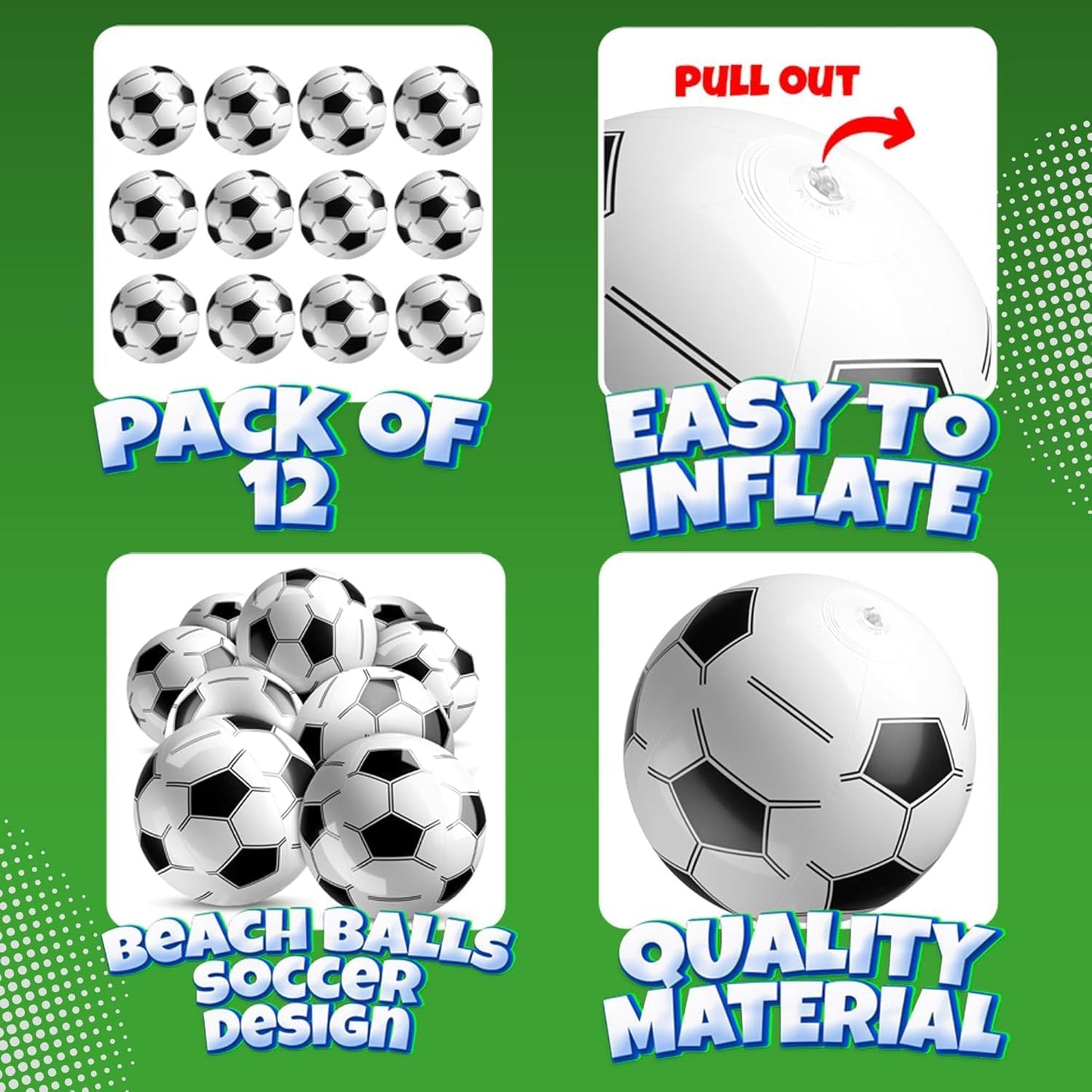 HotBedwina Inflatable Soccer Balls (Pack of 12) 16-inch, Beach Balls Bulk for Beach Toys & Soccer Birthday Party Decorations & Party Favors for Kids, Goodie Bags Stuffers