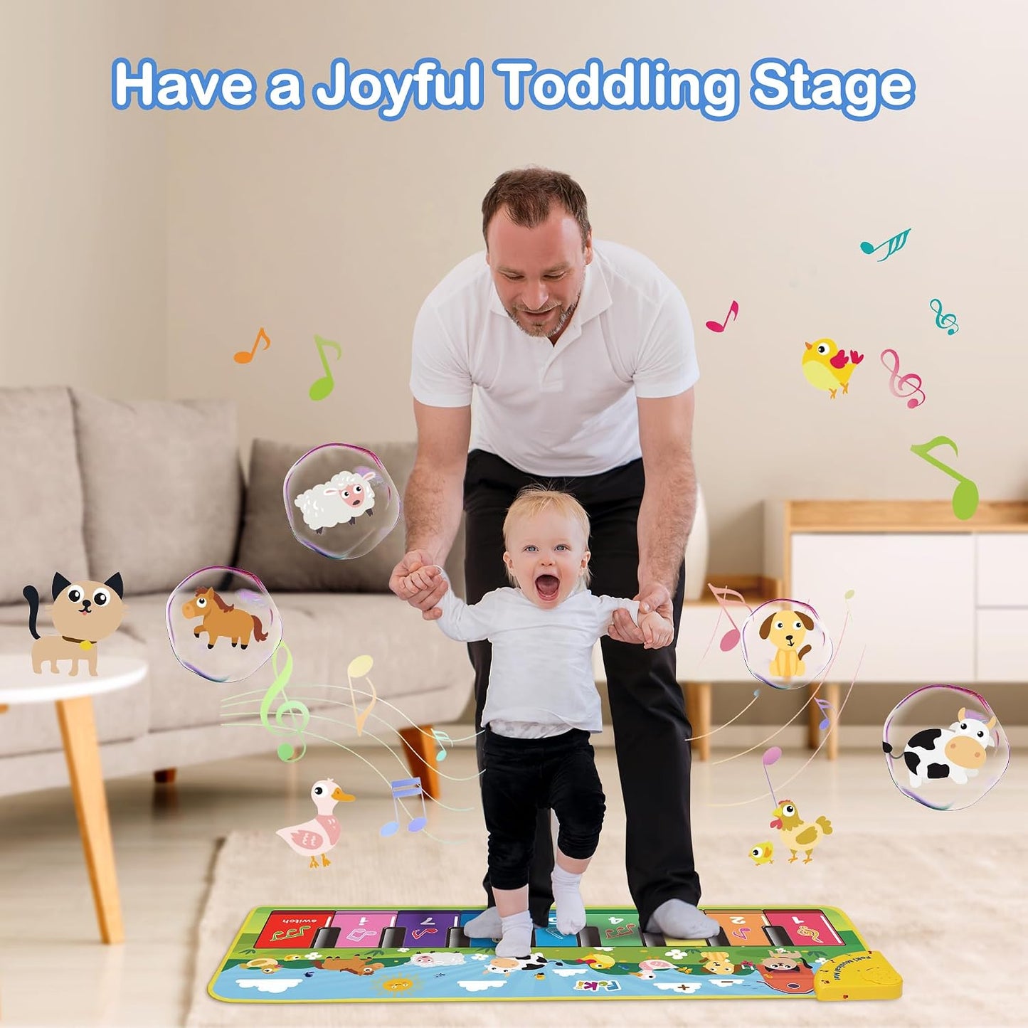 Hot FOKI Floor Piano Mat for Toddlers, Sensory Educational Dancing Musical Keyboard Carpet Toy, Animal Sounds Touch Playmat Blanket, for 1 to 5 Years Old Boy and Girl