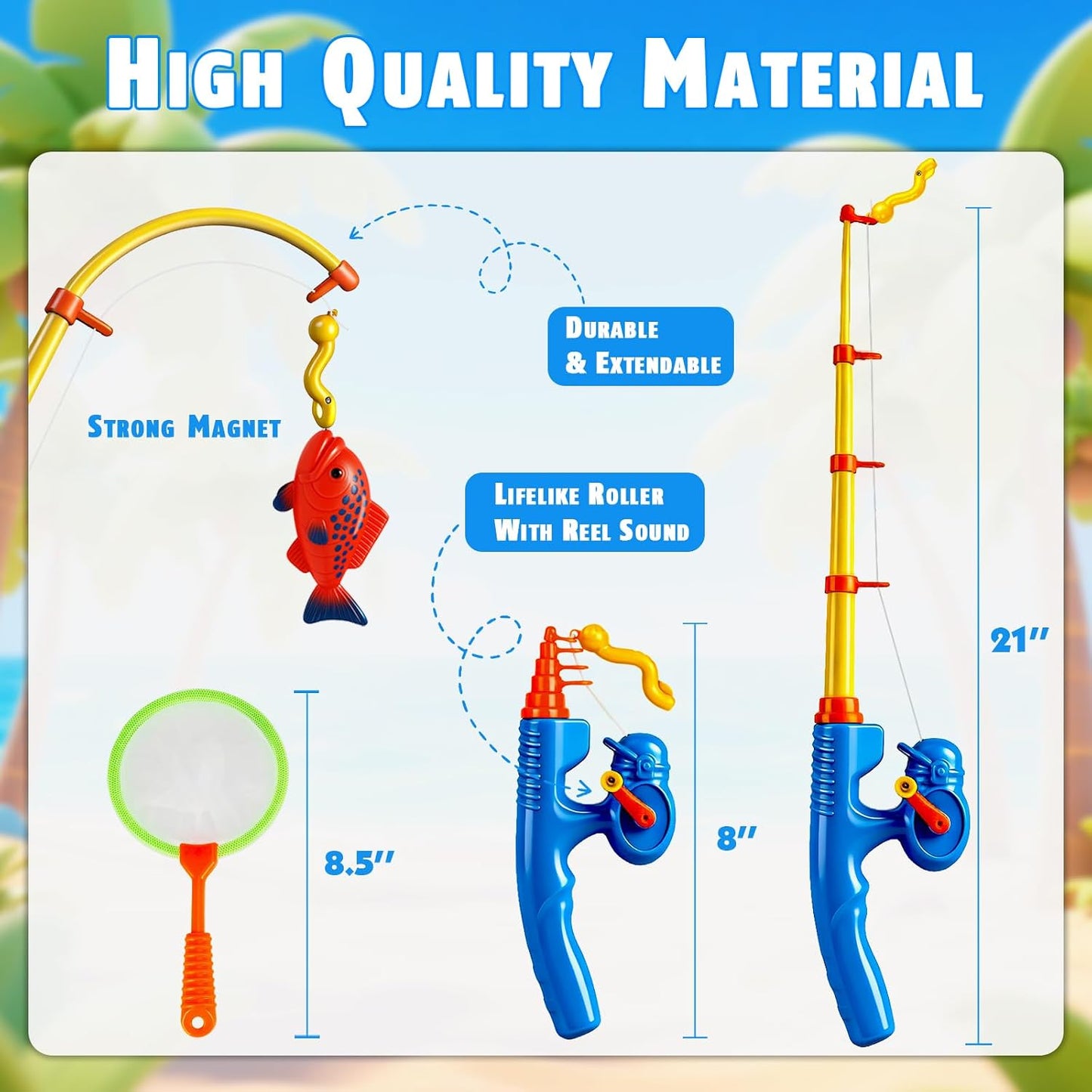 Hot CozyBomB™ Magnetic Fishing Toys Game Set for Kids | Water Table Bathtub Kiddie Pool Party Pole Rod Net, Outdoor Plastic Floating Fish, Toddler Bath Color Ocean Sea Animals Birthday Gift Age 3-5 6 4-8