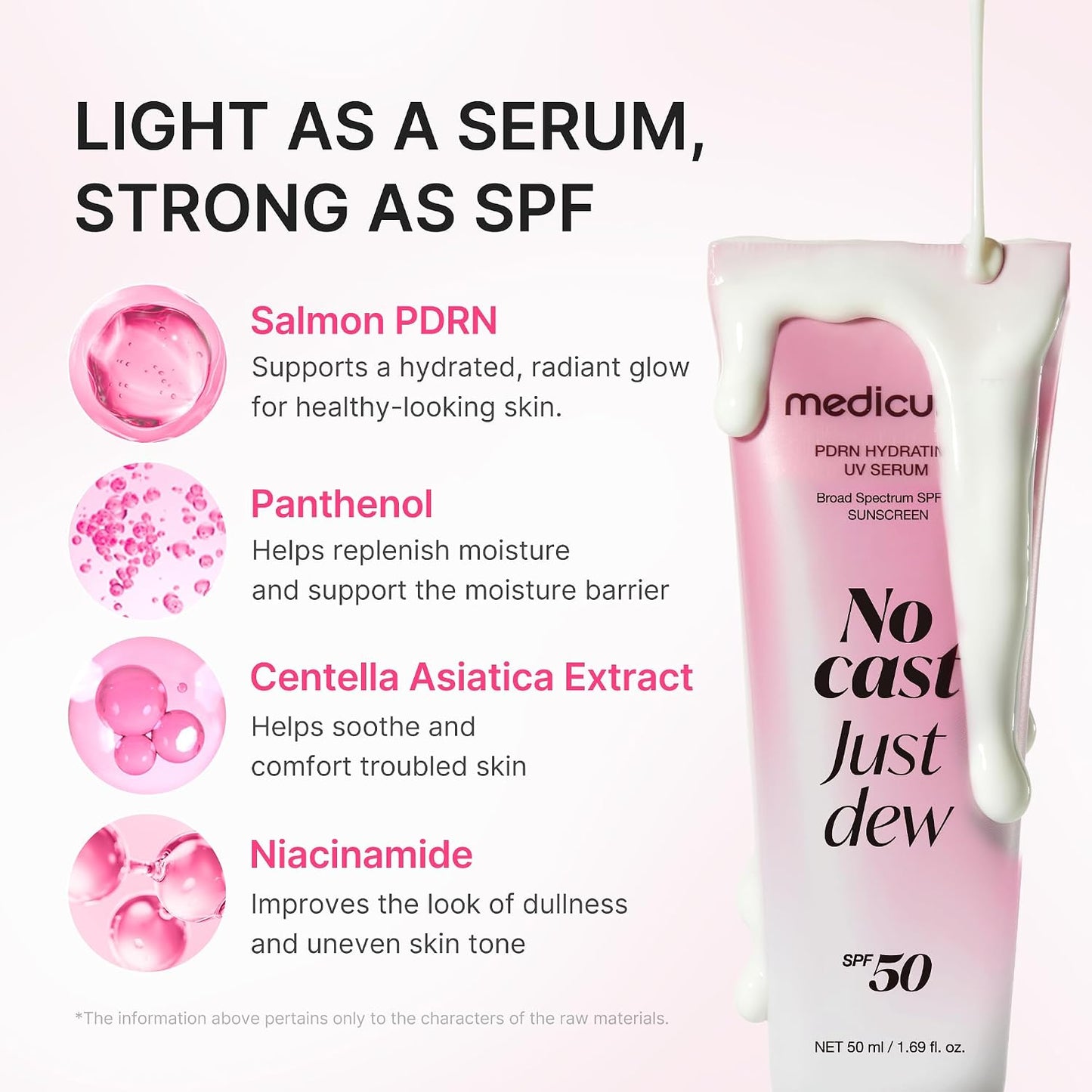 Hotmedicube Sunscreen No Cast Just Dew PDRN Hydrating UV Sun Serum, SPF 50 | SPF 50 Fast-Absorbing Sunscreen with PDRN, Panthenol & Centella - Lightweight Hydration & Cooling, Korean Skincare