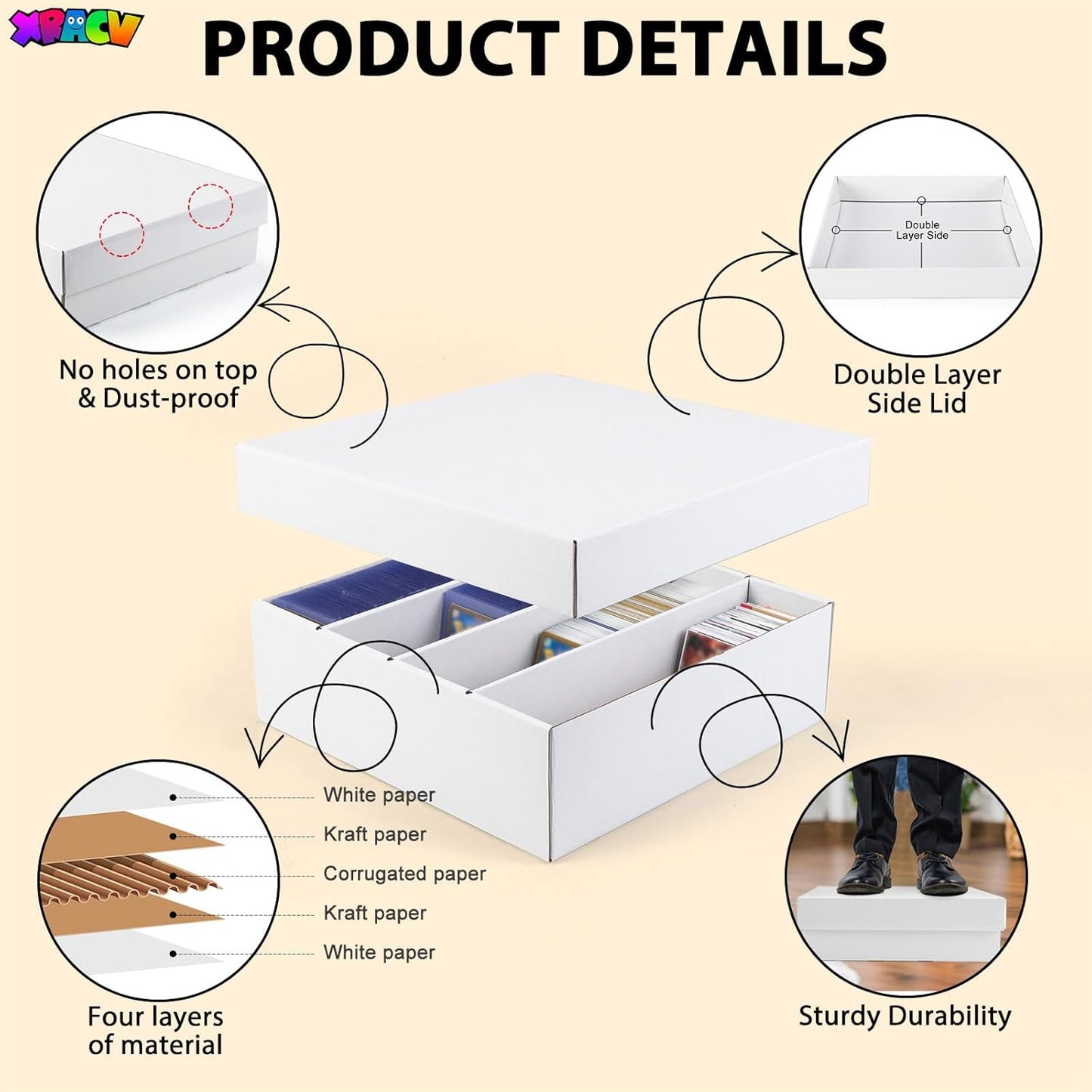 Hot 5-Pack Toploader Trading Card Storage Box, 4 Row 3200 Count White Cardboard Storage Box for Basketball/MTG/TCG/Sports/Game Cards Organizer and Collection