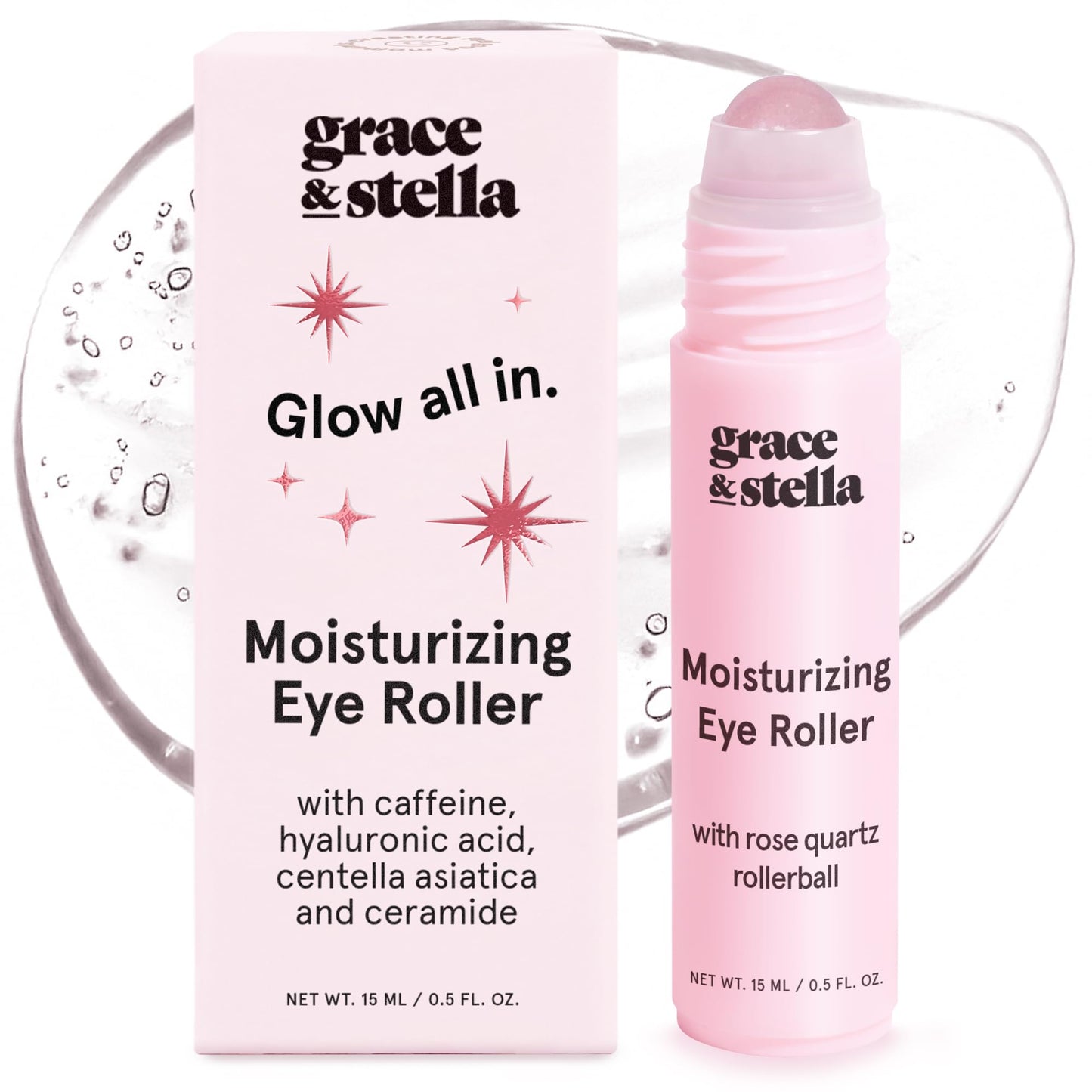 Hotgrace & stella Under Eye Brightener with Cooling Metal Rollerball - Centella Asiatica & Caffeine Eye Serum for Puffy Eyes - Travel Essentials - Under Eye Cream - Travel Essentials (15ml / 0.51floz)
