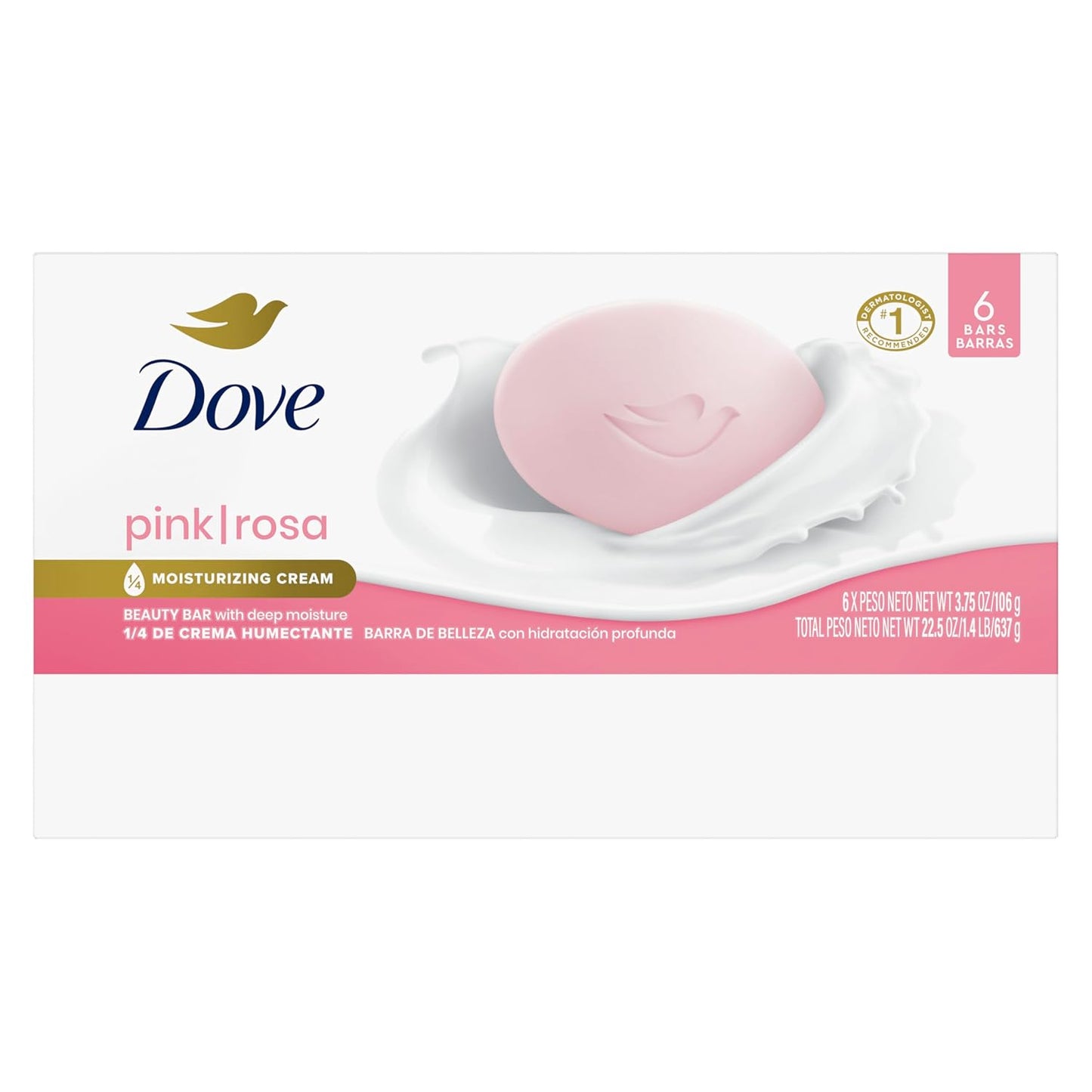 HotDove Beauty Bar Soap Pink Rosa, 6 Bars for Soft, Smooth Skin, Cleans & Moisturizes 3.75 oz