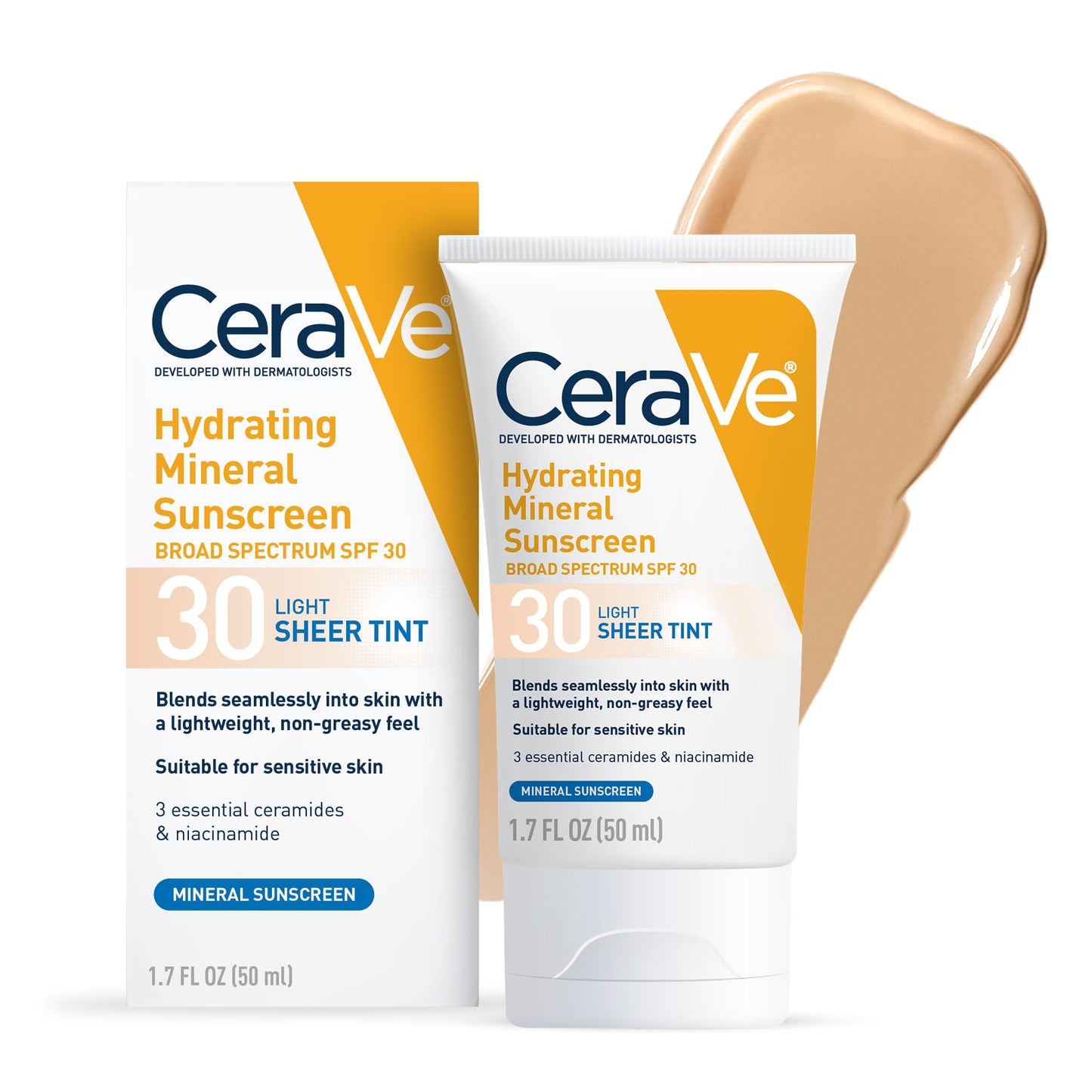 HotCeraVe Hydrating Mineral Sunscreen SPF 30 with Sheer Tint, Tinted Mineral Sunscreen with Zinc Oxide & Titanium Dioxide, Blends Seamlessly For Healthy Glow, Medium, 1.7 Fluid Ounce