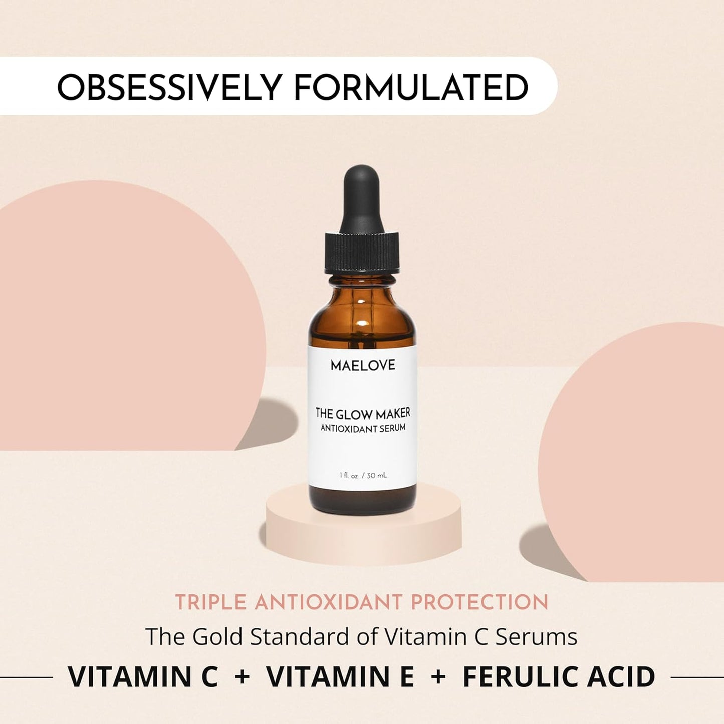 HotMAELOVE Glow Maker Vitamin C Serum with Vitamin E, Ferulic Acid & Hyaluronic Acid, Award-Winning Brightening and Hydrating Facial Serum, Unscented, 1.0 fl oz