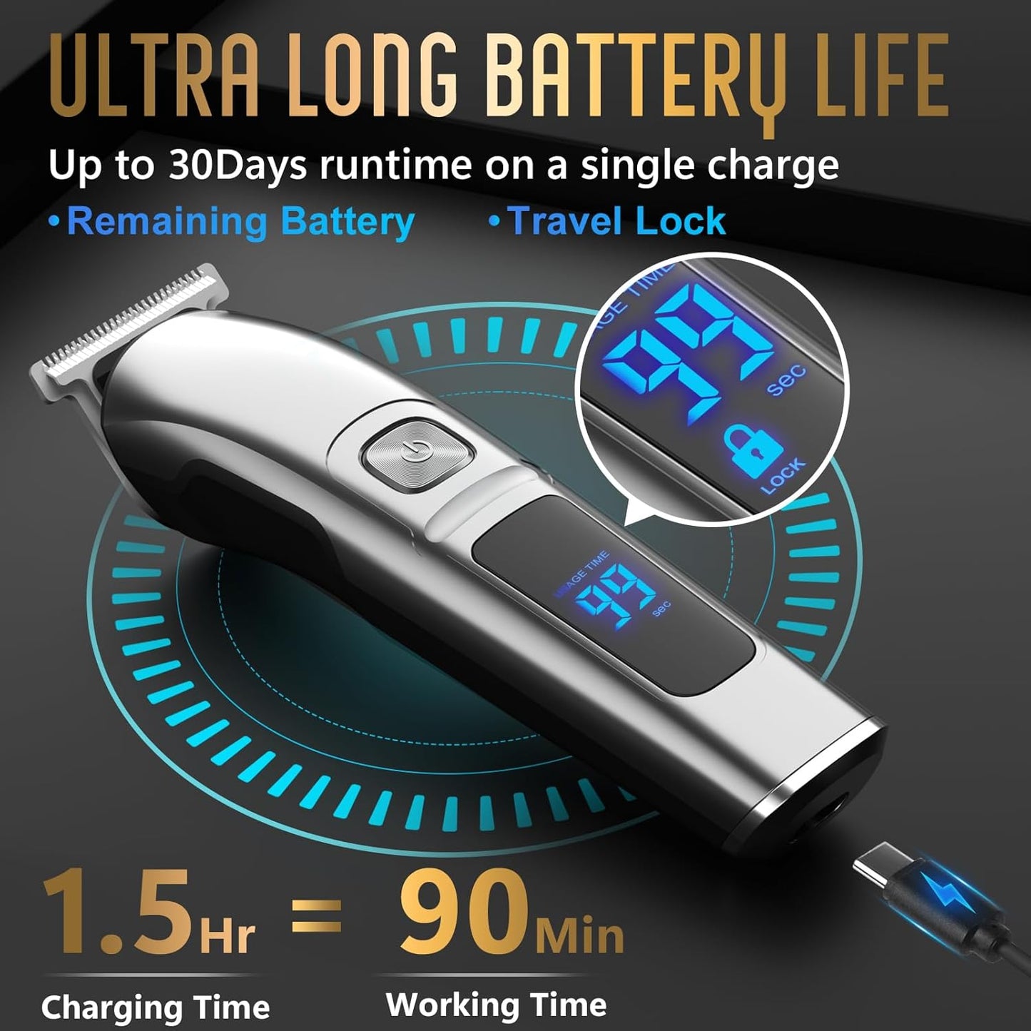 HotUfree Beard Trimmer for Men, Waterproof Electric Razor, Grooming Kit | Stainless steel blades, six interchangeable heads, wet and dry use, USB rechargeable, for face body nose ear trimming, silver