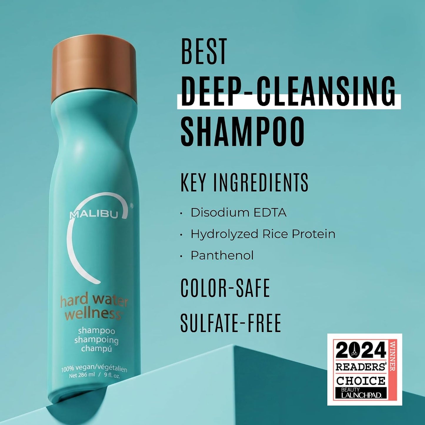 HotMalibu C Hard Water Wellness Shampoo - Hydrating, Sulfate-Free Hair Care for Hard Water - Removes Minerals and Buildup (9 oz)