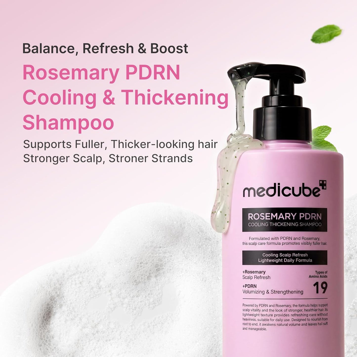 Hotmedicube Rosemary PDRN Clarifying Thickening Shampoo | Cooling, Clarifying Care for Thinning, Weak & Flaky Hair | Amino Acid Complex for Stronger, Thicker-Looking Hair | Korean Hair Care, 13.52 fl.oz