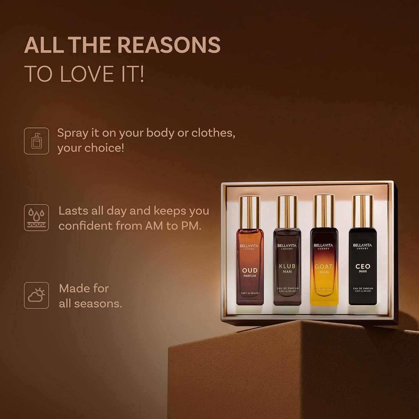 HotBellaVita Luxury Men's Perfume Gift Set with CEO Man, G.O.A.T., KLUB & OUD | 4 x 20ml (80ml) | Long Lasting Perfume for Men | Citrus, Woody, Patchouli & Caramel Notes | Gift for Father's Day