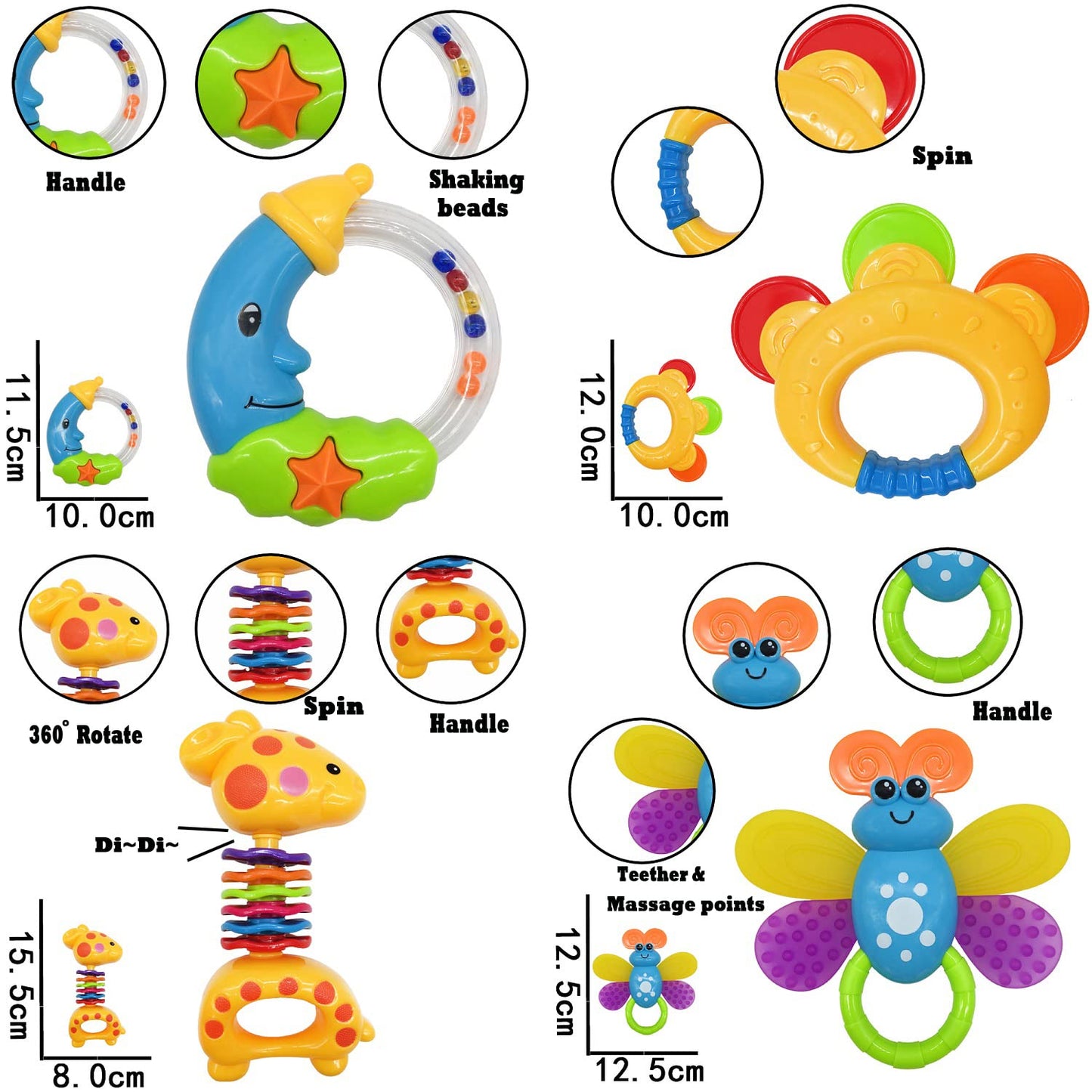 HotAIVIAI Baby Toys 0-6 Months Infant Toys 0-3 Months Infant Rattles Baby Rattle Teether Toy Set with Storage Box Musical rattles for Newborn Boy Girl Gifts Set with Baby's First Rattle Teether (11pcs)