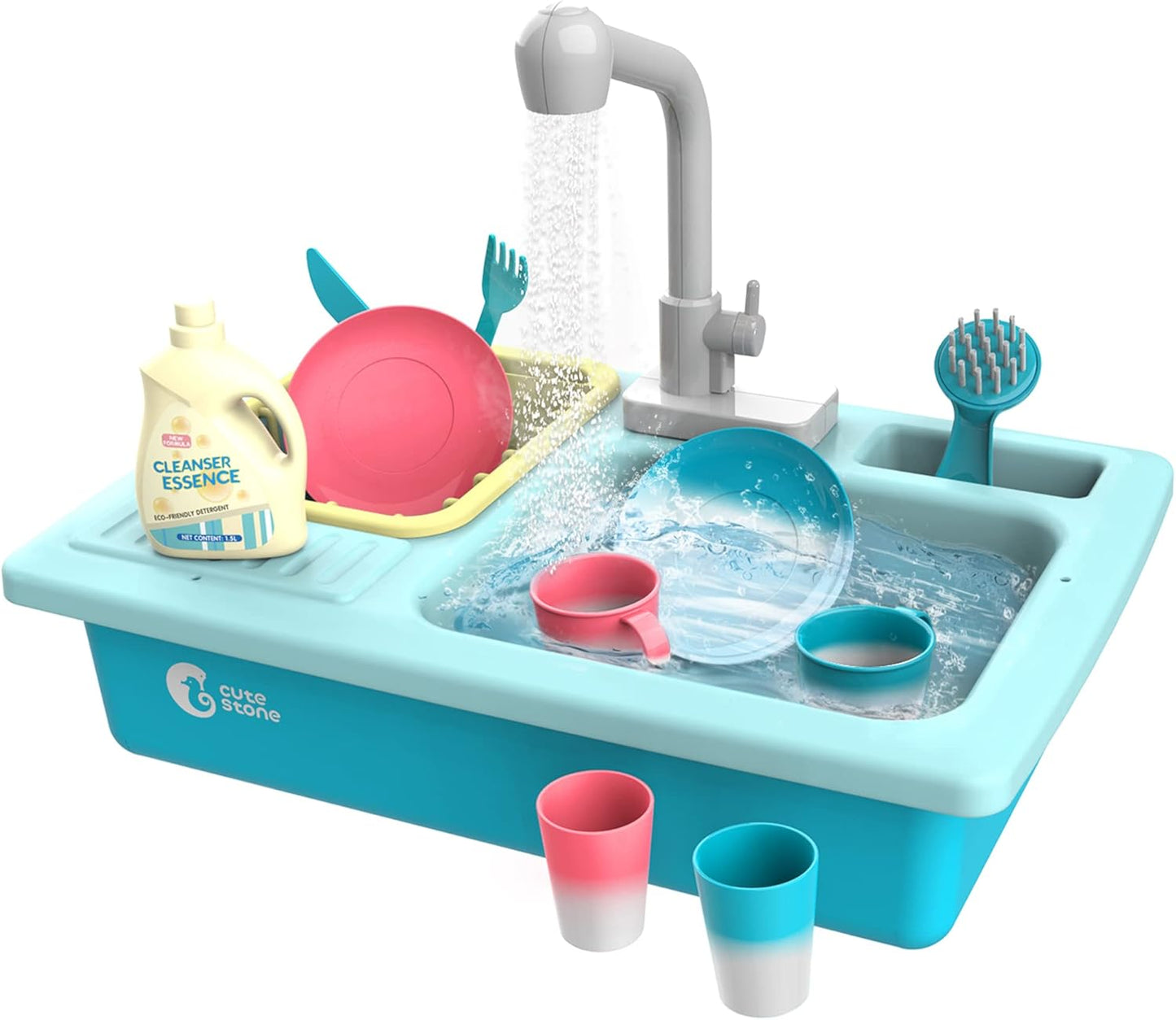 Hot CUTE STONE Color Changing Kitchen Sink Toys, Children Electric Dishwasher Playing Toy with Running Water, Upgraded Faucet, Automatic Water Cycle System Play House Pretend Role Play Toys for Boys Girls