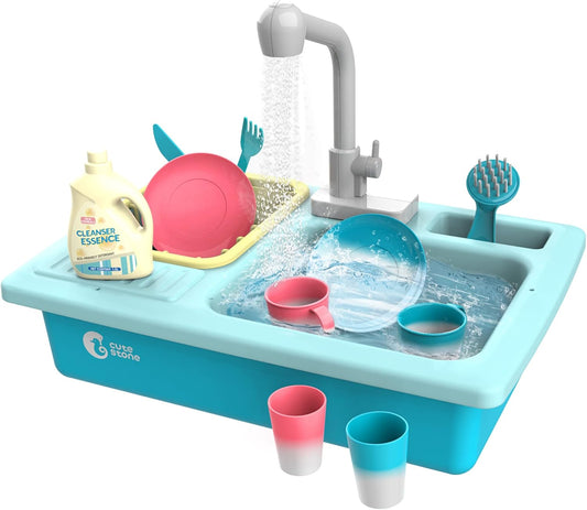 Hot CUTE STONE Color Changing Kitchen Sink Toys, Children Electric Dishwasher Playing Toy with Running Water, Upgraded Faucet, Automatic Water Cycle System Play House Pretend Role Play Toys for Boys Girls
