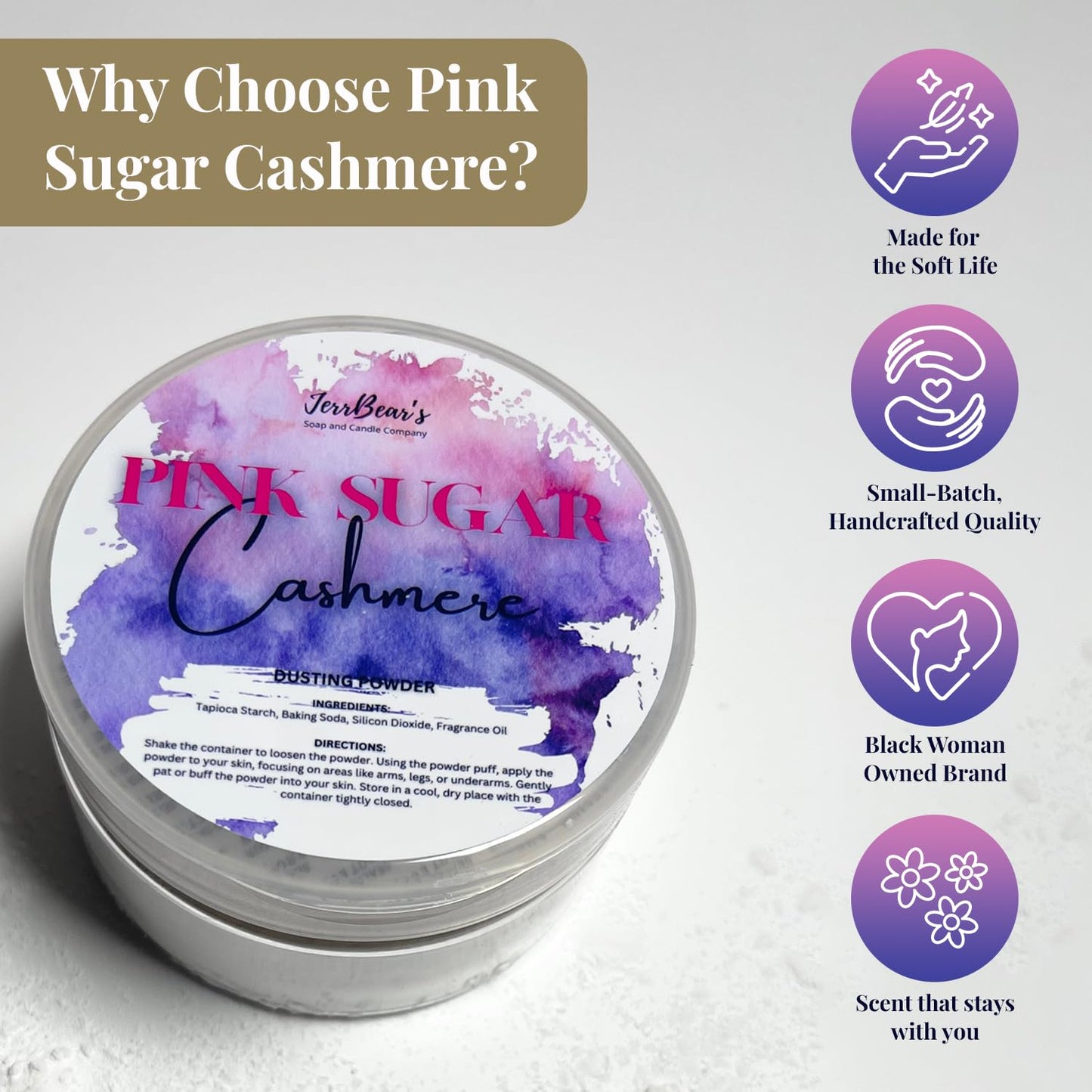Hot Pink Sugar Cashmere Dusting Powder for Women, 4oz Jar | Talc Free Body Formula, Soft Scented Skin Care, Gentle Powder for Daily Freshness, Includes Puff Application
