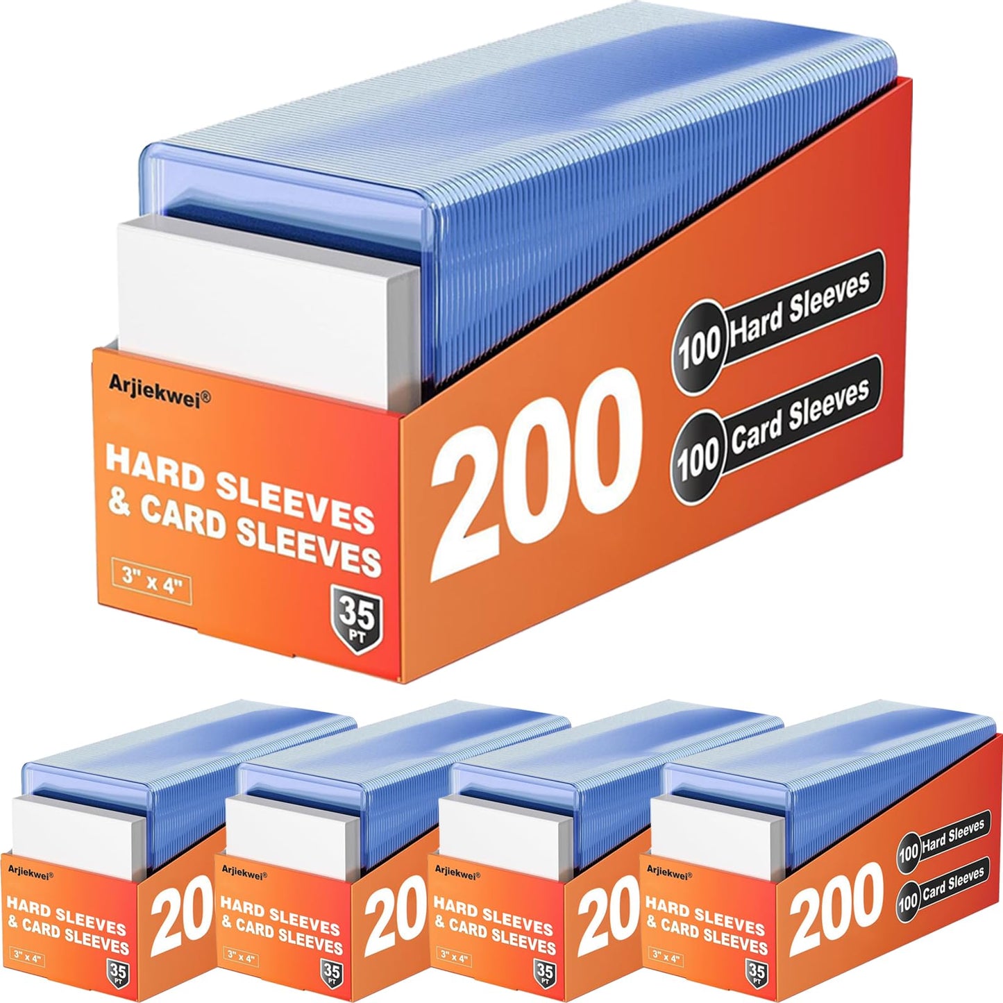 Hot200 Card Sleeves Hard Plastic, Arjiekwei 3"X 4" Baseball Cards Protectors Plastic, Trading Card Holder for Trading Sports Baseball Football Game Cards (100 Hard Sleeve + 100 Soft Sleeves)