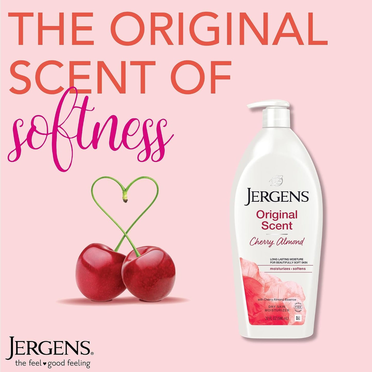 HotJergens Original Scent Dry Skin Body Lotion, Hand and Body Moisturizer, Cherry Almond Essence, Dermatologist Tested, 32 Oz