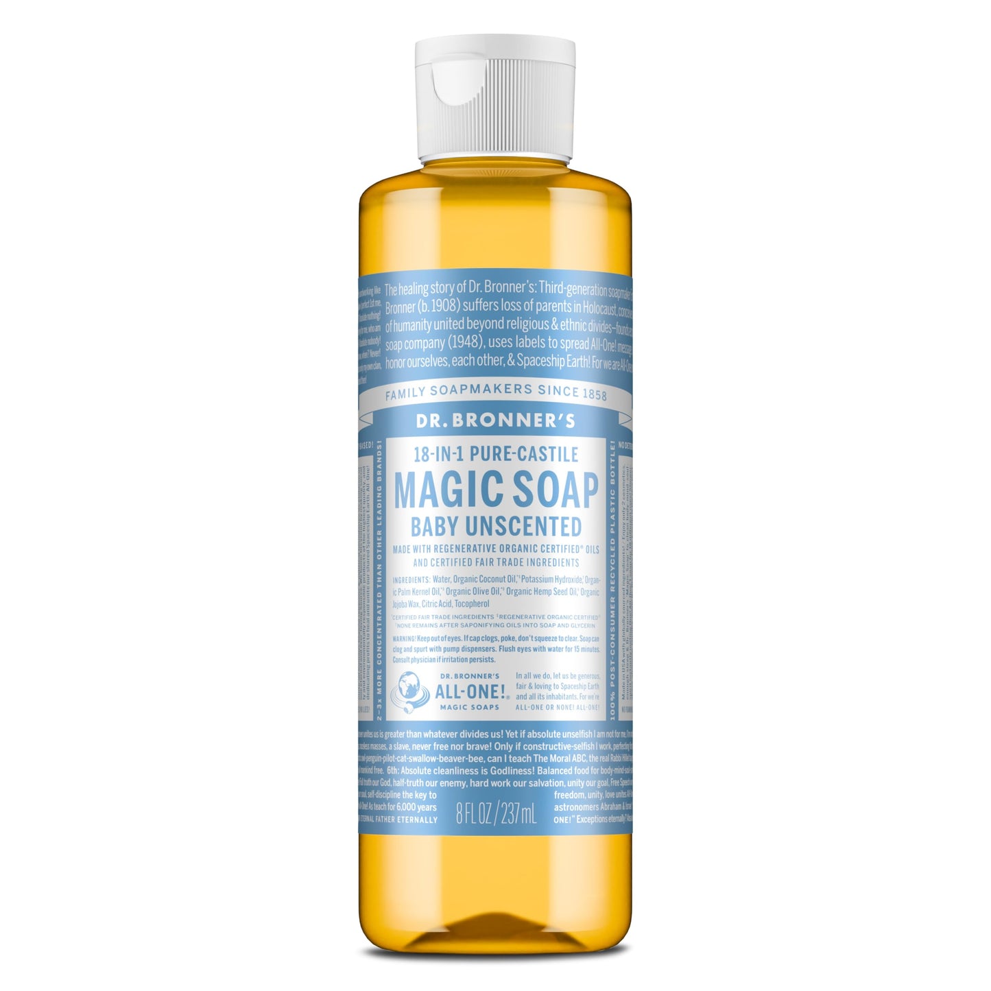 HotDr. Bronner's Pure-Castile Magic Soap Liquid (Baby Unscented, 32 Ounce) – Made with Regenerative Organic Certified Oils – For Sensitive Skin, Babies, Face, Hair, Laundry, Dishes, Hand Soap & Body Wash