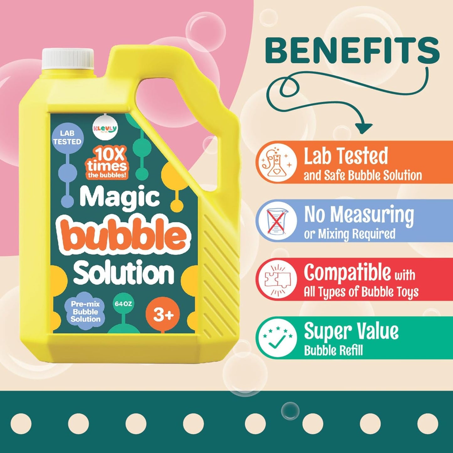 Hot64 oz Iridescent Bubble Solution Refill | Non-Toxic Pre-Mix Bubble Refill Solution No Mixing or Measuring Required | Bubbles for Kids | Bubbles Bulk | Bubble Machine Solution | Giant Bubble Solution