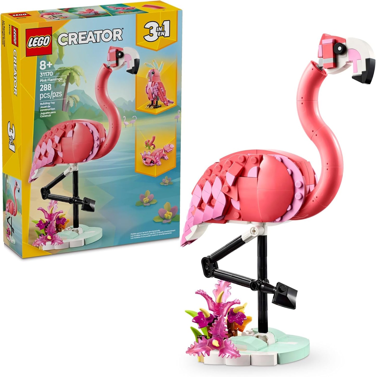 HotLEGO Creator 3 in 1 Wild Animals: Pink Flamingo Animal Building Toy - Playset with 3 Build Options, Pink Flamingo, Cockatoo, or Axolotl - Learning Toy for Kids, Ages 8+ - 31170