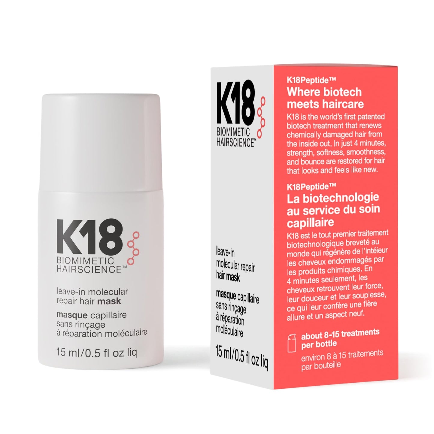 HotK18 Leave-In Molecular Repair Hair Mask, Patented, Lasting Repair For Dry, Frizzy, Damaged Hair, Reverse Damage In 4 Minutes From Bleach, Color, Chemical Services + Heat