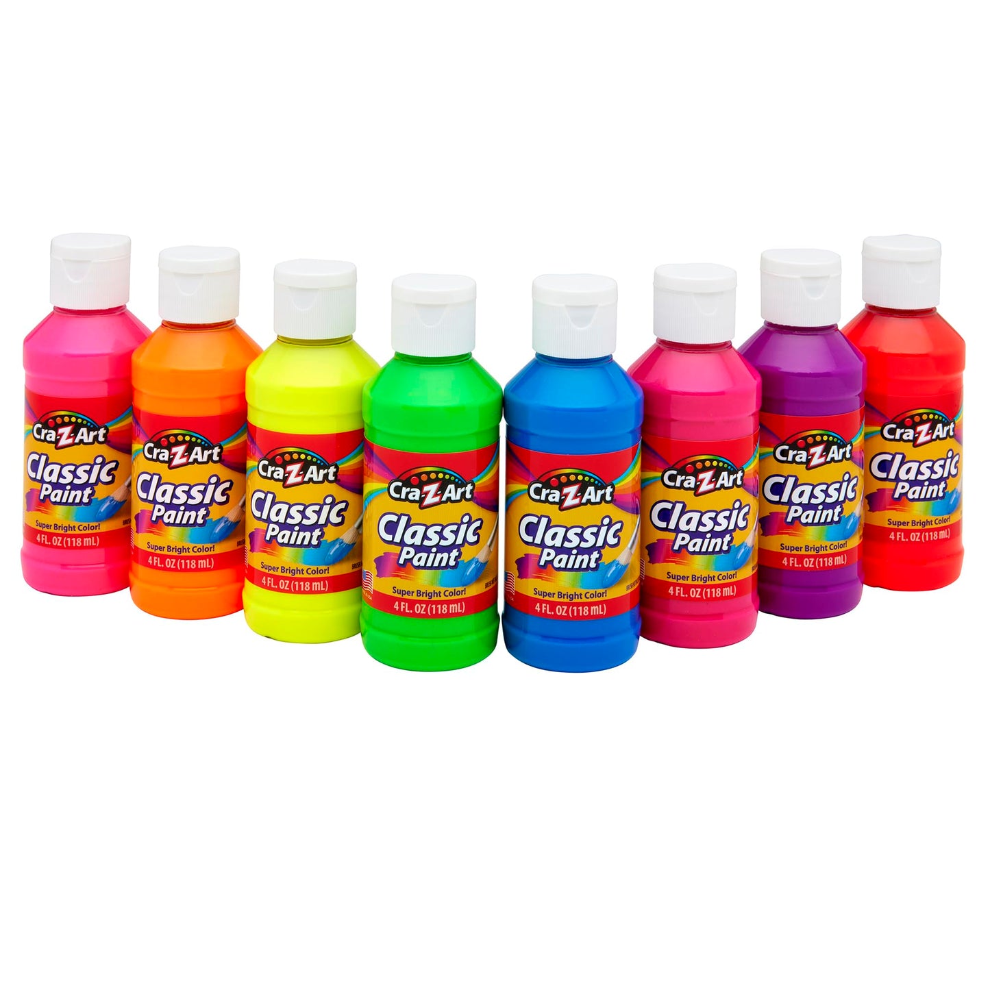 HotCra-Z-Art Washable Classic Paint Bulk Pack 8ct, Assorted Colors 4oz each bottle