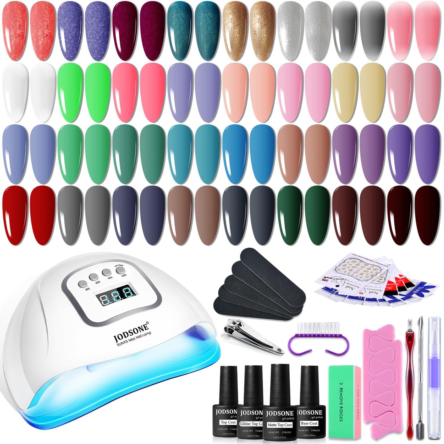 HotJODSONE Gel Nail Polish Kit with U V Light 32 Colors Gel Polish Nail + 4 Functional Adhesive Bottles Kit Soak Off Manicure Tools Gifts for Women
