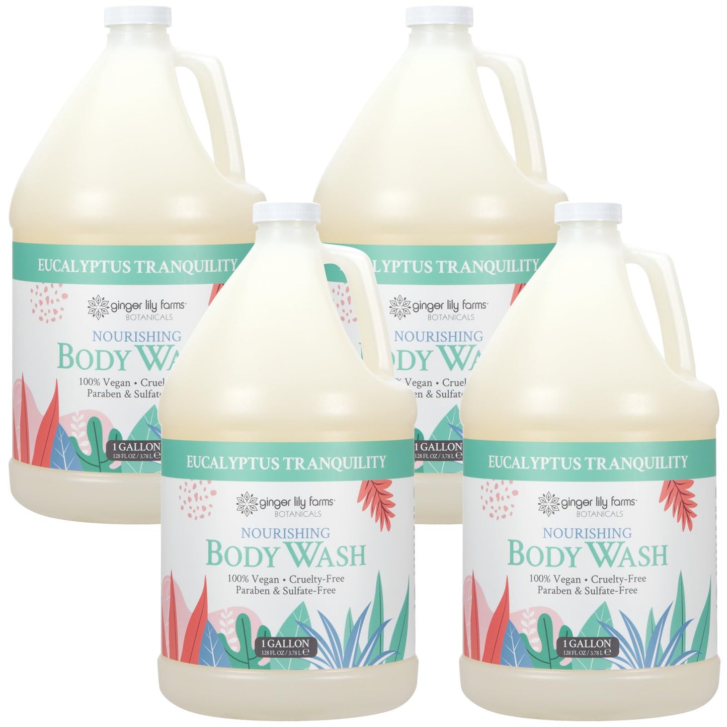 HotGinger Lily Farms Botanicals Nourishing Body Wash, Island Tranquility, 100% Vegan & Cruelty-Free, Green Tea Lemongrass Scent, 1 Gallon Refill (128 fl. oz.)