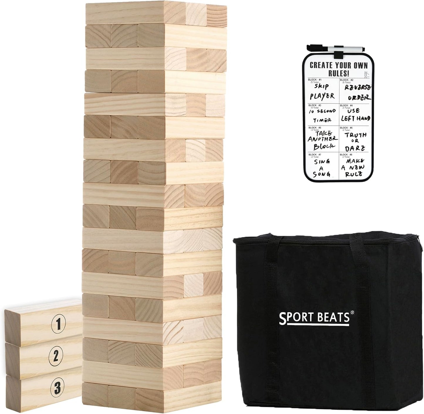 HotOutdoor Games Large Wooden Tower Stacking Game - 54 Premium Pine Blocks Stack up to 4FT with Custom Rules Board & Heavy Duty Carry Bag - Outdoor Lawn Games for Backyard Parties, Camping, Tailgating