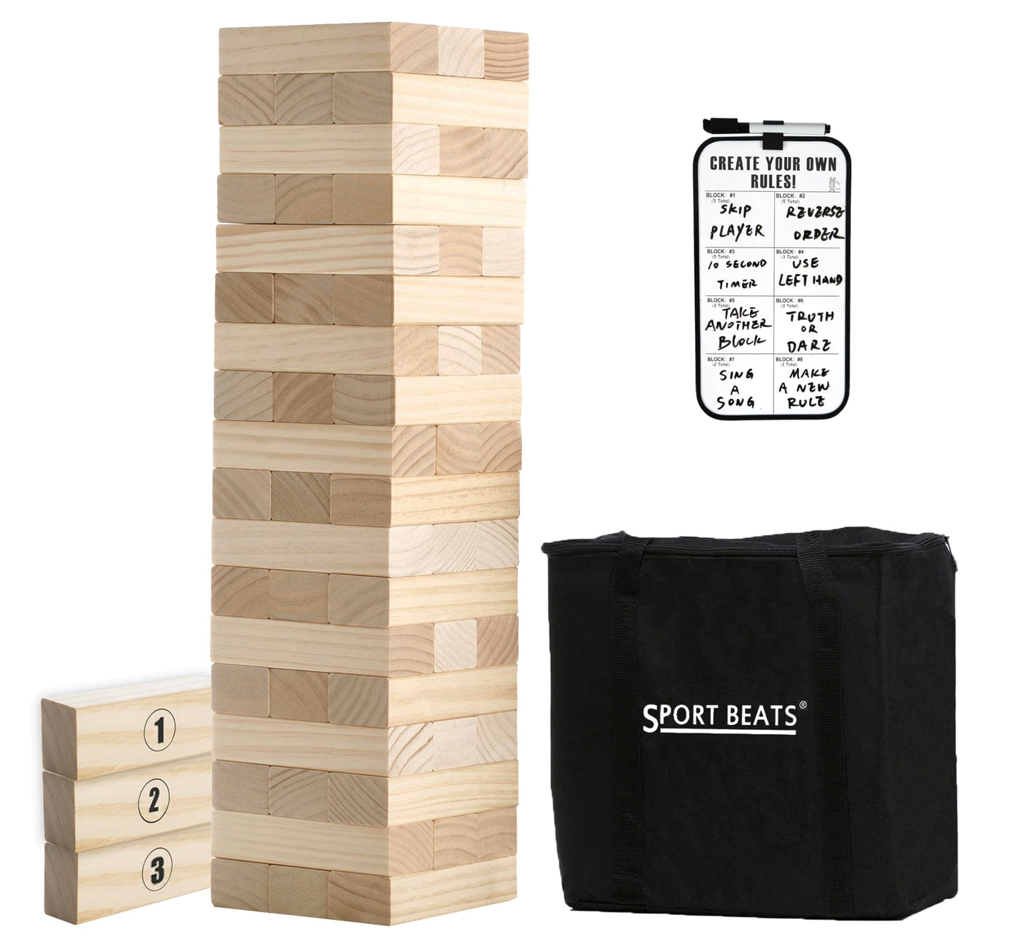 HotOutdoor Games Large Wooden Tower Stacking Game - 54 Premium Pine Blocks Stack up to 4FT with Custom Rules Board & Heavy Duty Carry Bag - Outdoor Lawn Games for Backyard Parties, Camping, Tailgating