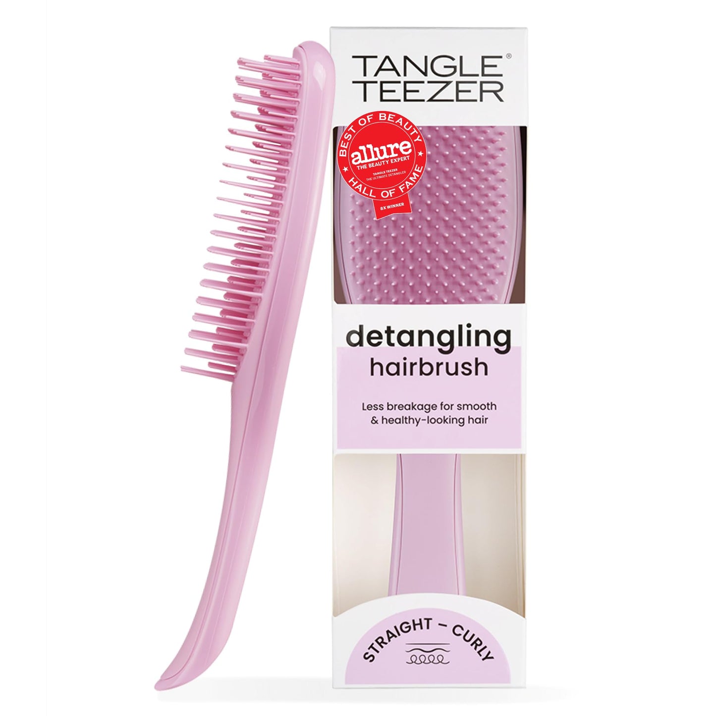 HotTangle Teezer Ultimate Detangler Brush, Straight to Wavy, Millennial Pink | Patented two-tier, regular-flex teeth reduce breakage & split ends on wet or dry hair; Shower-friendly hairbrush for all ages