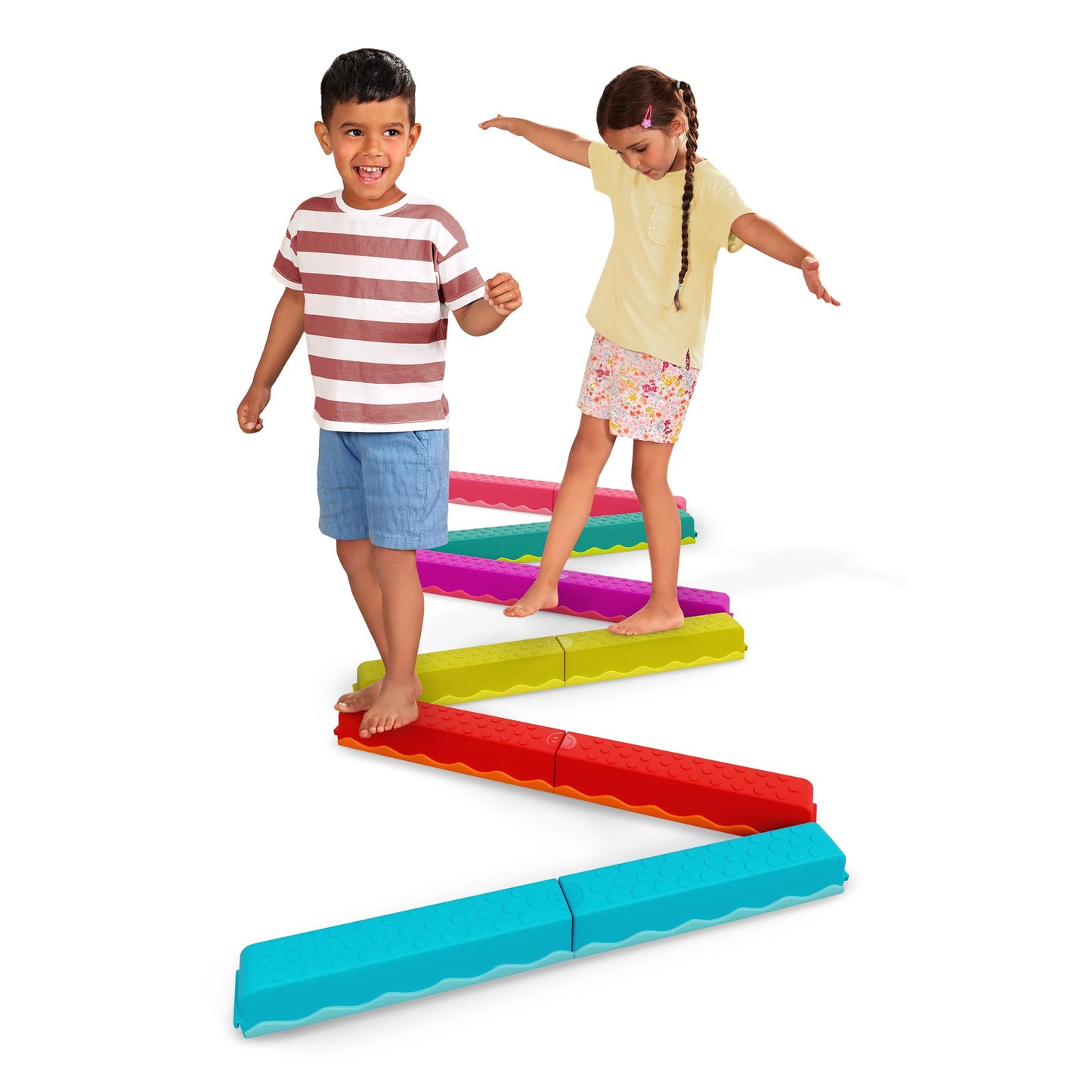 HotB. toys Balance Beam Set, Musical Wavy Beams & Sensory Stones, Summer | Balance & Groove Set with 8 wavy beams, 5 sensory stones, and 1 musical stepping stone for indoor or outdoor play, 3+ Years
