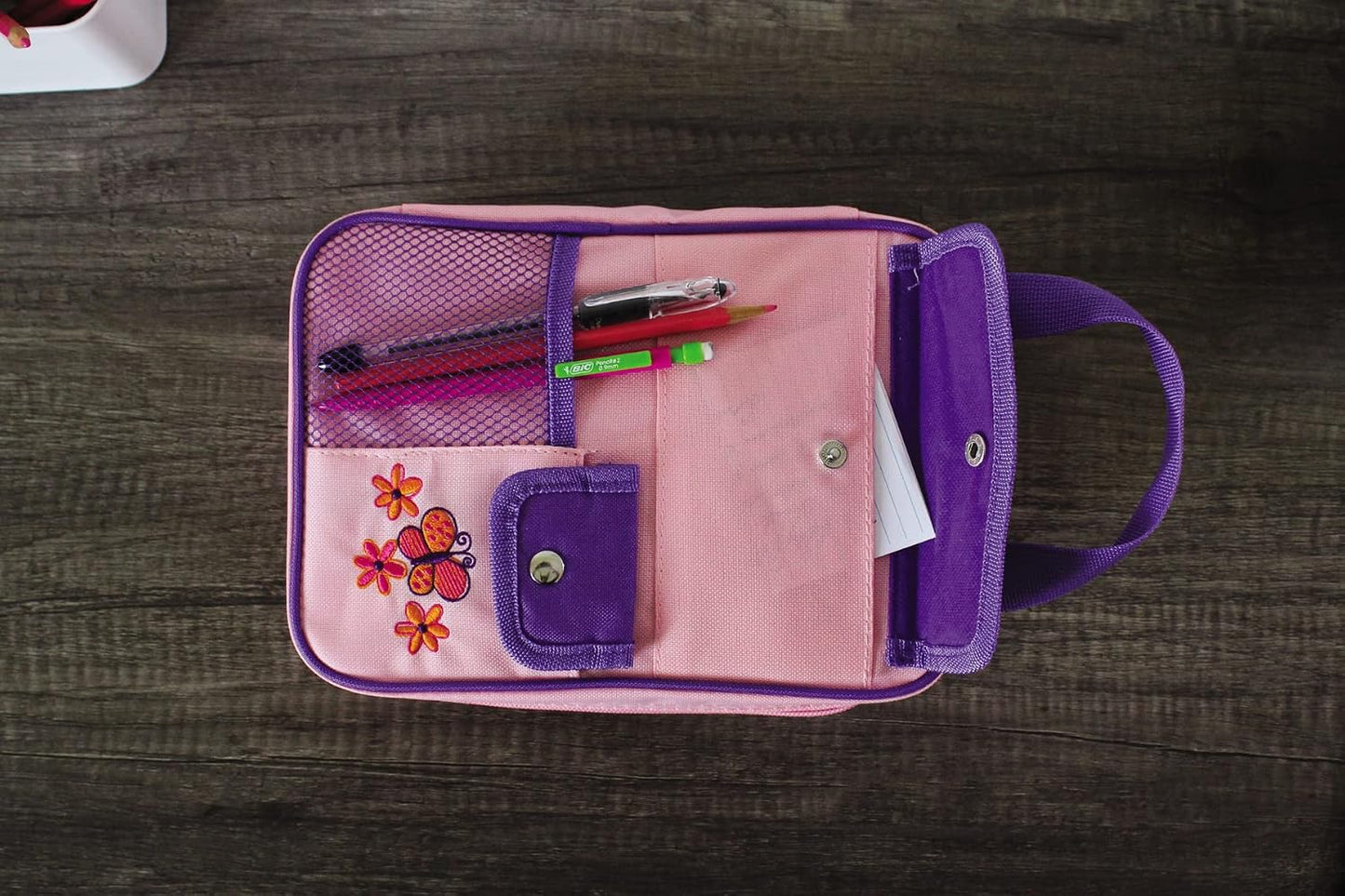 Hot Butterfly Bible Cover for Girls, Bible Organizer, Zippered, with Handle, Canvas, Pink/Purple, Medium