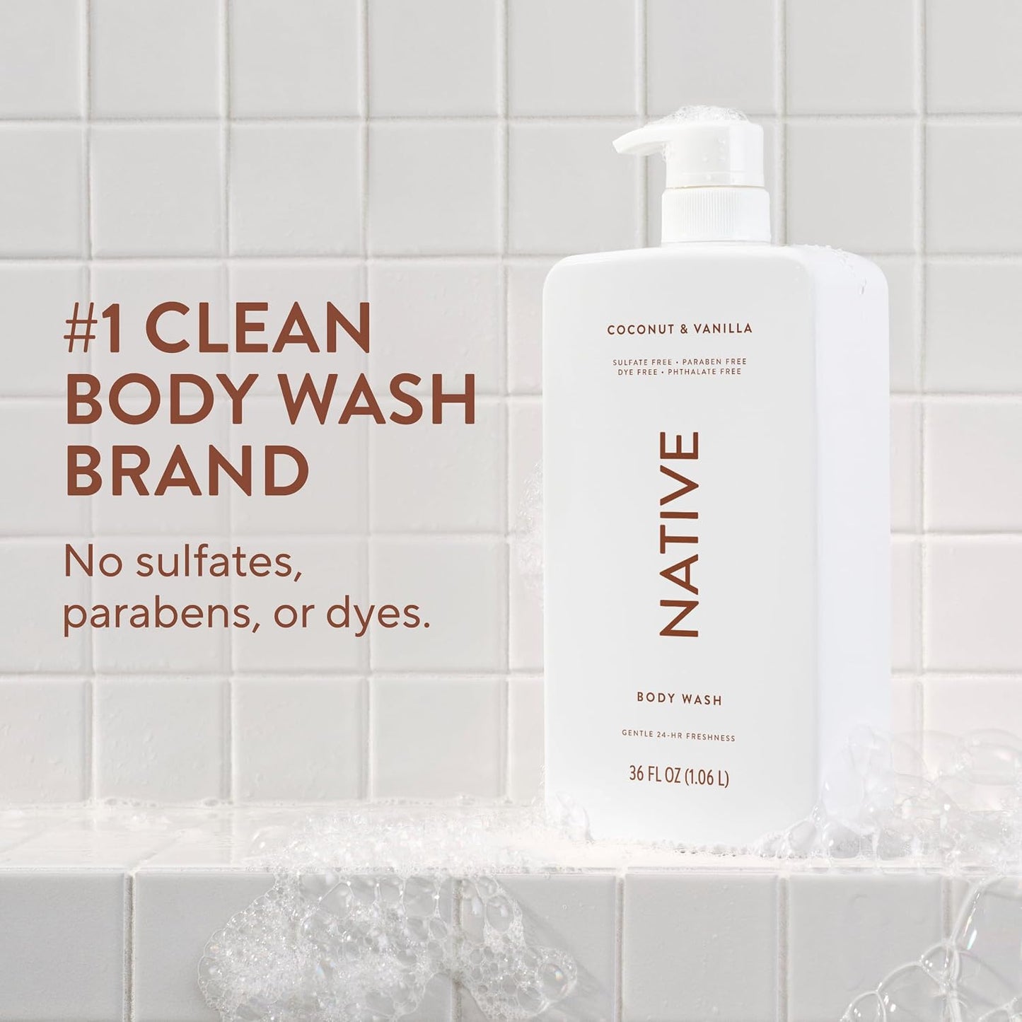 HotNative Body Wash for Women & Men, Coconut & Vanilla, 36 oz Pump Bottle, Sulfate-Free & Gentle