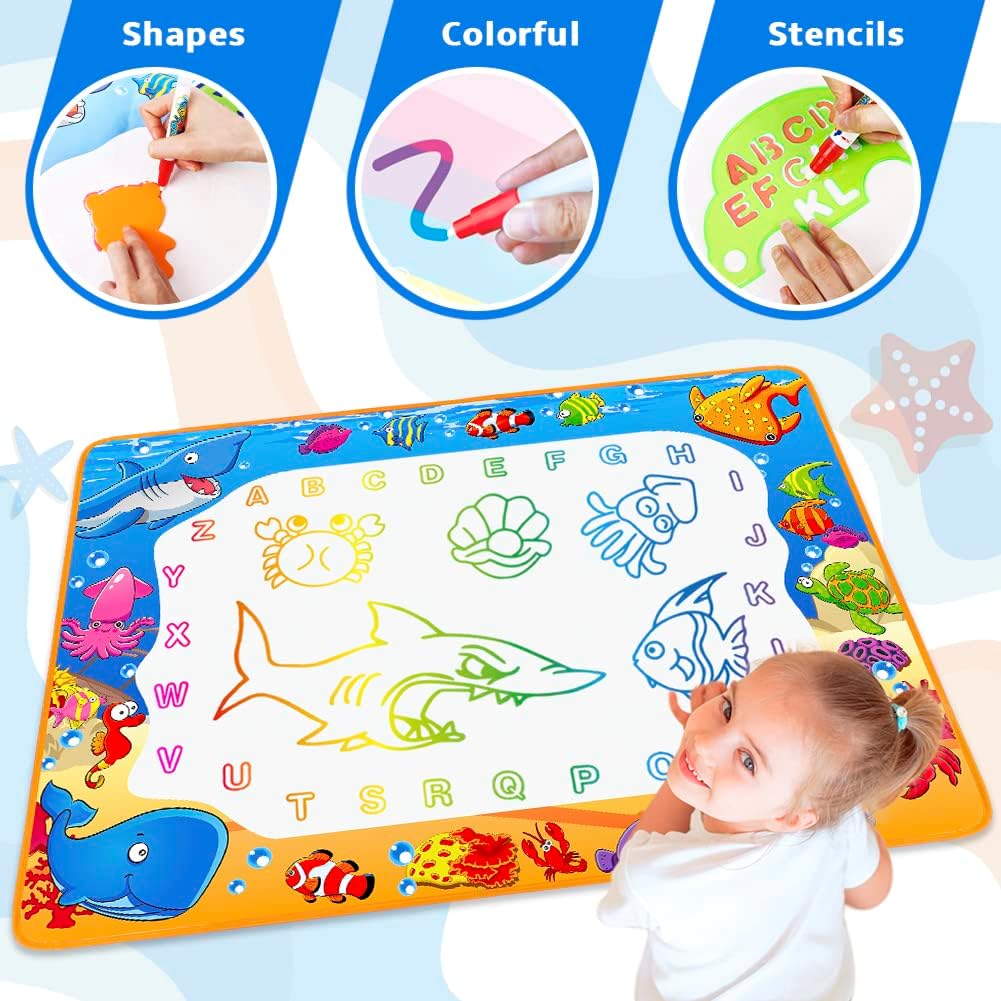 HotWater Doodle Mat - Kids Painting Writing Color Doodle Drawing Mat Toy Bring Magic Pens Educational Toys for Age 3 4 5 6 7 Year Old Girls Boys Age Toddler Gift