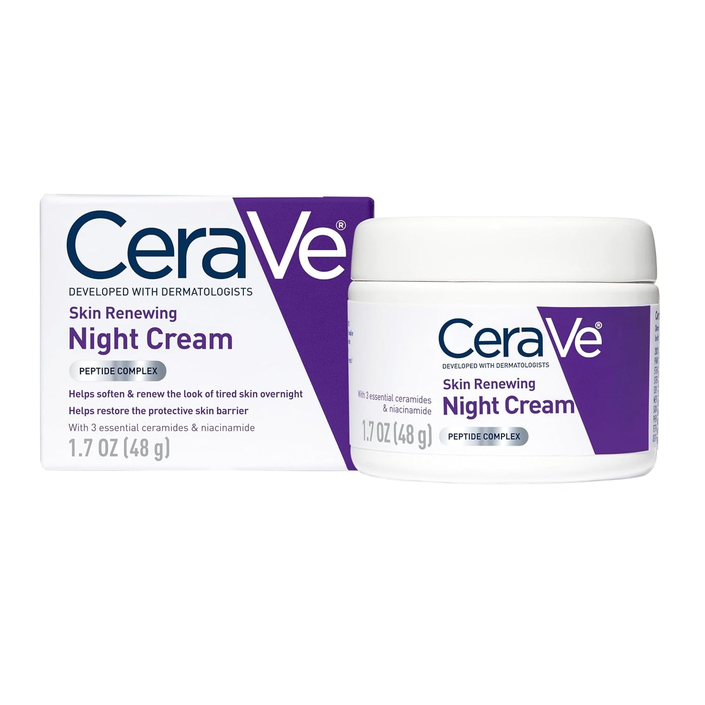 HotCeraVe Skin Renewing Night Cream, Peptide Complex, Hyaluronic Acid & Ceramide Moisturizer for Face, 1.7 Ounce