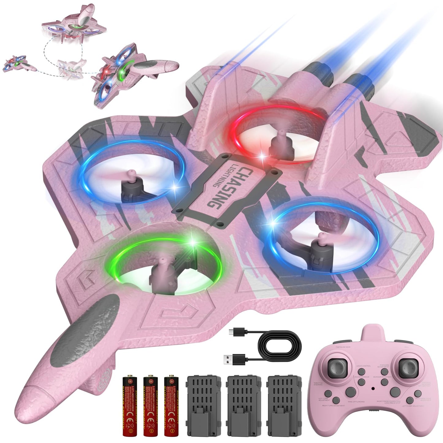 Hot Foam RC Airplane with Cool Led Light, 360° Flip and Headless Mode, Remote Control Airplane RC Plane for Kids Adults Aged 6+, RC Flying Toy for Kids, Birthday Gift - Black Blue
