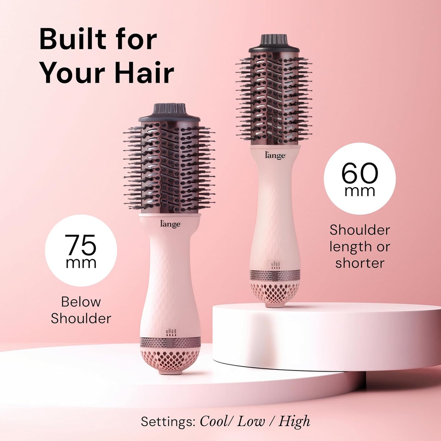 HotL'ANGE HAIR Le Volume 2-in-1 Titanium Blow Dryer Brush | Frizz Control Blowout Hair Dryer Brush For Drying And Straightening | Volumizing Hot Air Styler For All Hairstyles | Oval Barrel | Blush - 75mm