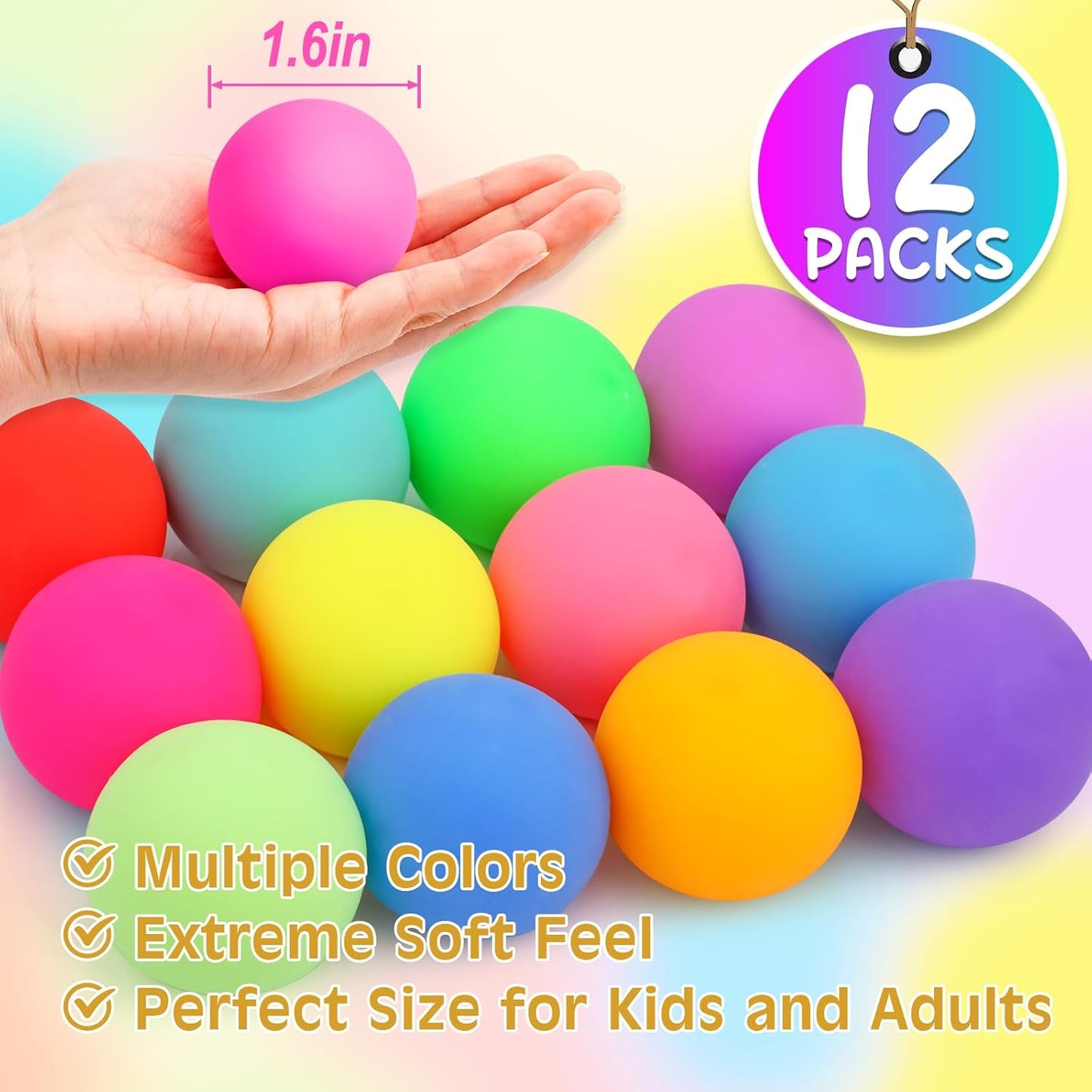 Hot12 Pack Slow Rising Stress Ball,Stress Balls for Kids Adults,Stretchy Fidget Toys for Stress Relief,Hand Therapy Sensory Squishy Ball, Squishy Toys for Kids, Classroom Prize Box Party Favors
