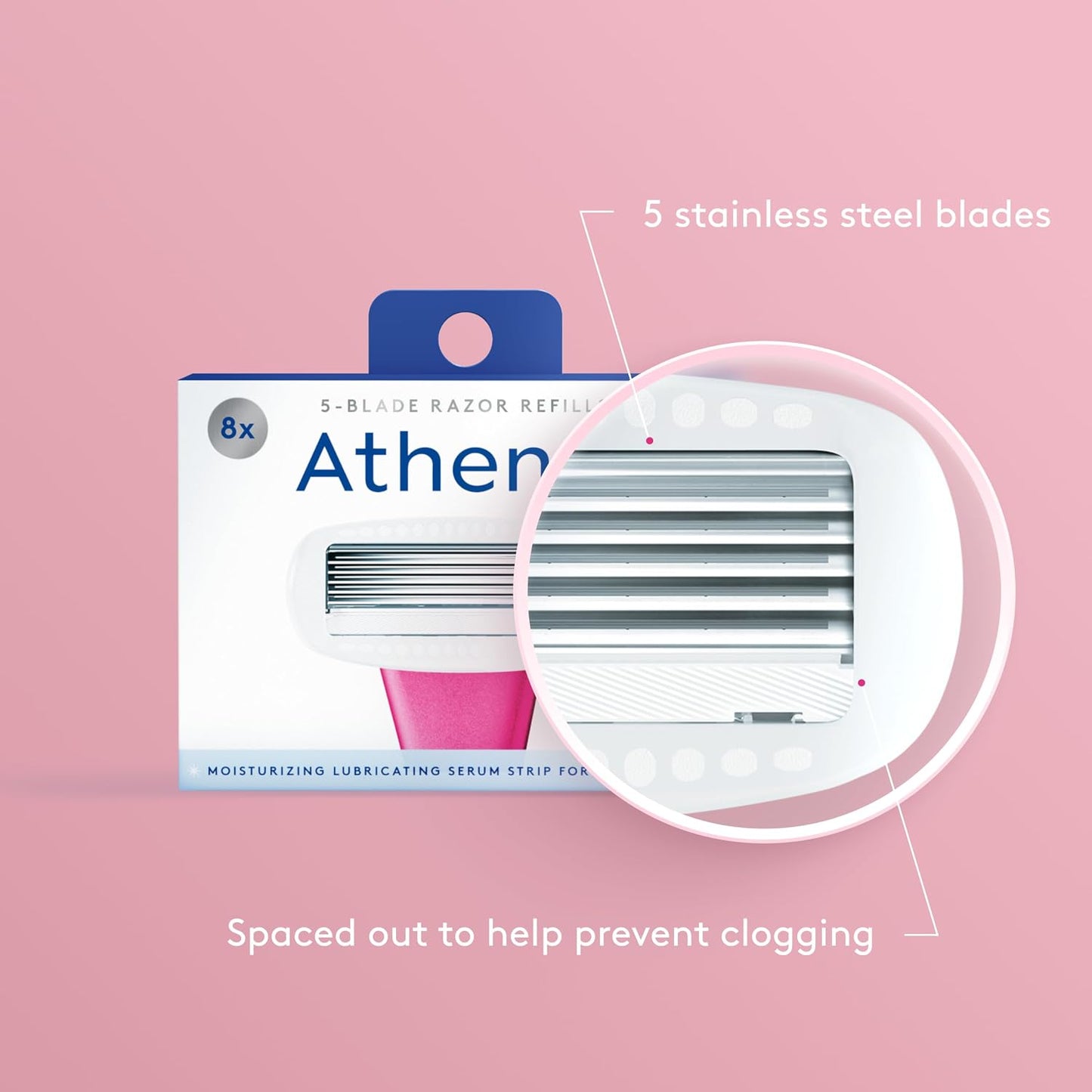HotAthena Club Women's Razor Blade Refills, 5-Blade Cartridges, 8 Count | Shea Butter & Hyaluronic Acid Infused Stainless Steel Razors for Women , Great for Sensitive Skin , 8-Pack Refill