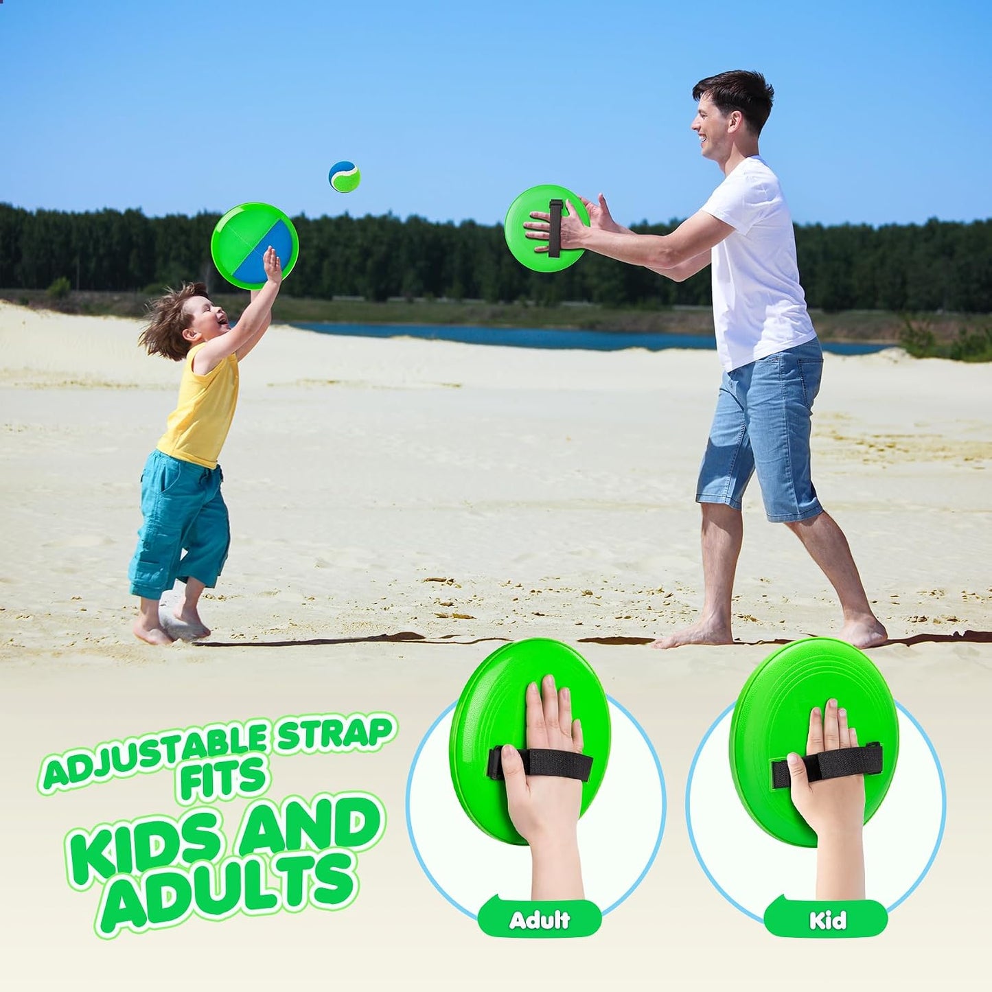 Hot TEILLNET Toss and Catch Ball Set Upgraded - Kids Toys Beach Toys Baseball Games - Sturdy & Water-Resistant for Outdoor Pool Yard Games - Classic Gift for Boys Girls 3 4 5 6 7 8 9 10 11 12+ Years