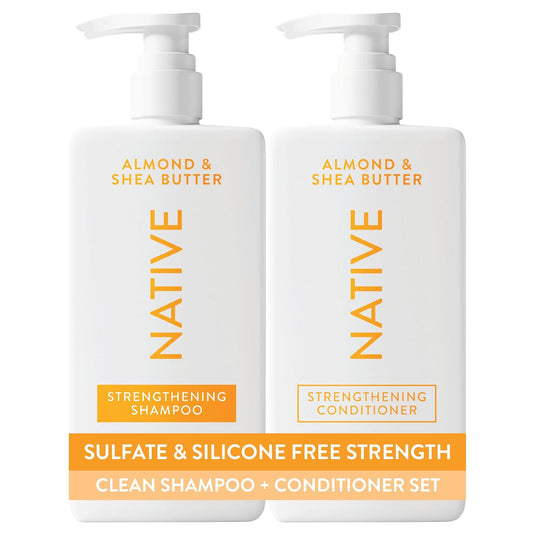 HotNative Shampoo and Conditioner Contain Naturally Derived Ingredients| All Hair Type Color & Treated, Fine to Dry Damaged, Sulfate & Dye Free - Almond & Shea Butter, 16.5 fl oz each (2 pack)