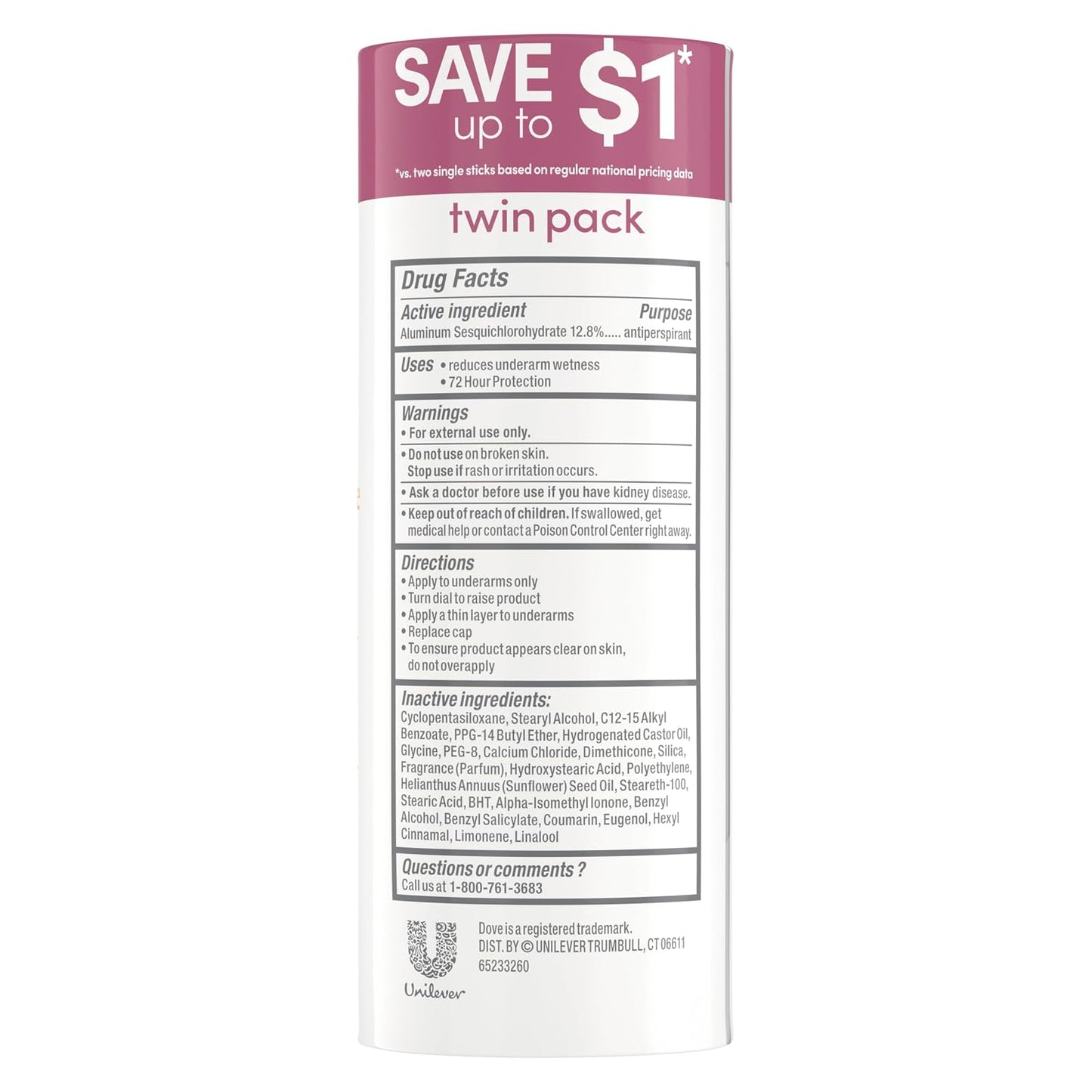HotDove Advanced Care Antiperspirant Caring Coconut, 2 Count Deodorant Stick for Women, for 48 Hour Protection And Soft And Comfortable Underarms, 2.6 oz