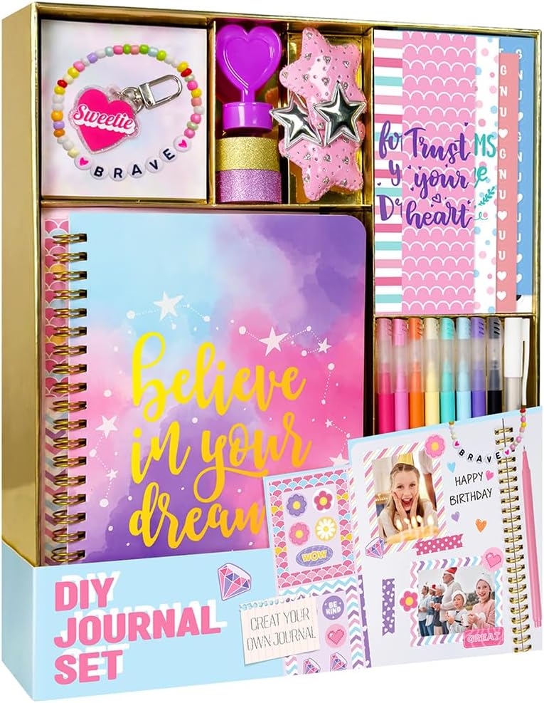 HotNollh DIY Journal Kit for Girls - 200+PCS Teen Tween Girl Gifts Trendy Stuff, Stocking Stuffers, Scrapbook Supplies Stationery Set, Art Crafts Kit - Ideal Gifts for 8 9 10 11 12 13 14 Year Old Girl