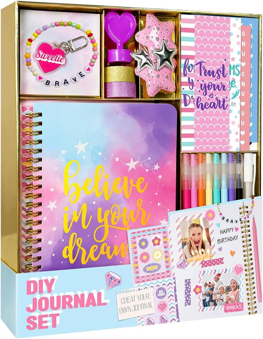 HotNollh DIY Journal Kit for Girls - 200+PCS Teen Tween Girl Gifts Trendy Stuff, Stocking Stuffers, Scrapbook Supplies Stationery Set, Art Crafts Kit - Ideal Gifts for 8 9 10 11 12 13 14 Year Old Girl