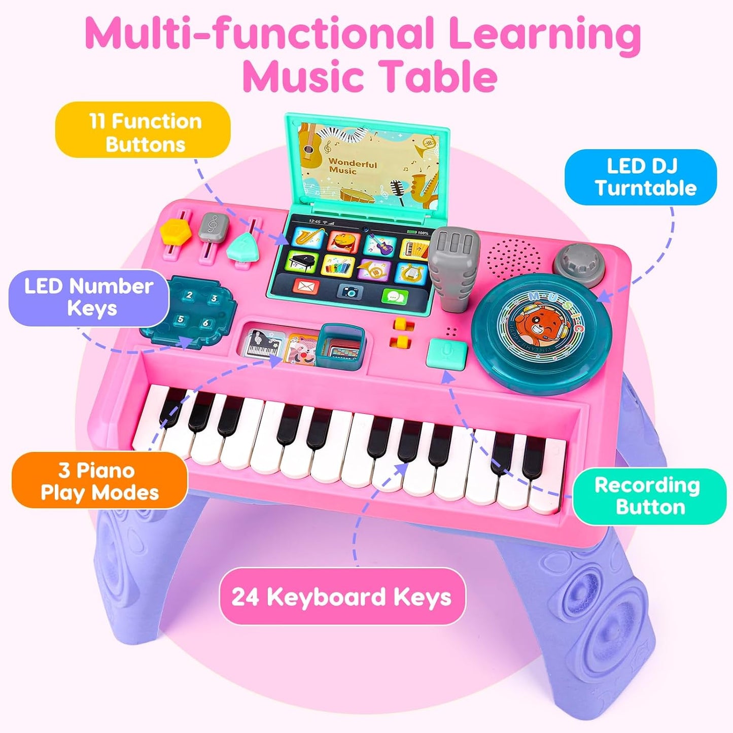 Hot Baby DJ Table for Toddlers with Music & Light, Musical Baby Piano Toys Toddler Activity Table Music Instruments Learning Educational Toys for Boys Girls First Birthday Gifts
