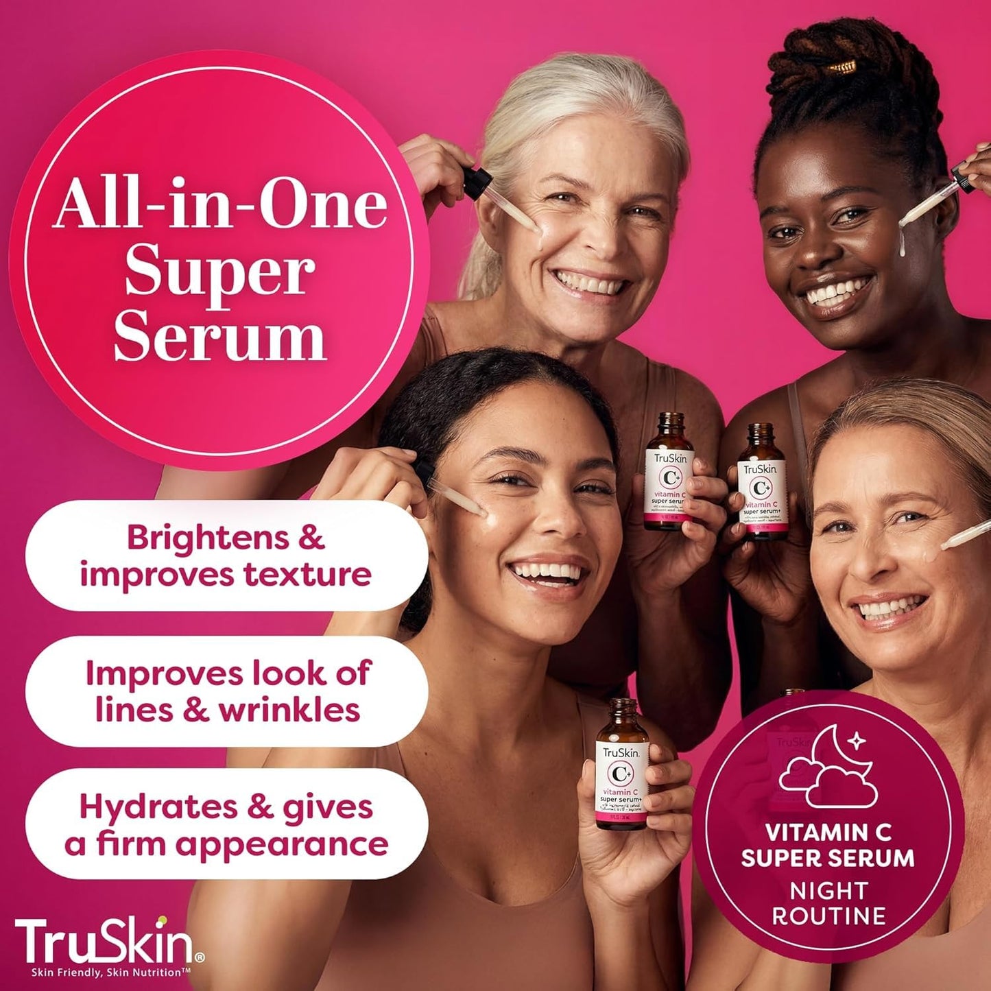 HotTruSkin Vitamin C Super Serum for Face - Five Skin Benefits in One Serum with Vitamin C, Retinol, Niacinamide, Hyaluronic Acid & Squalane - Brighten, Firm & Smooth the Look of Skin - 1 fl oz