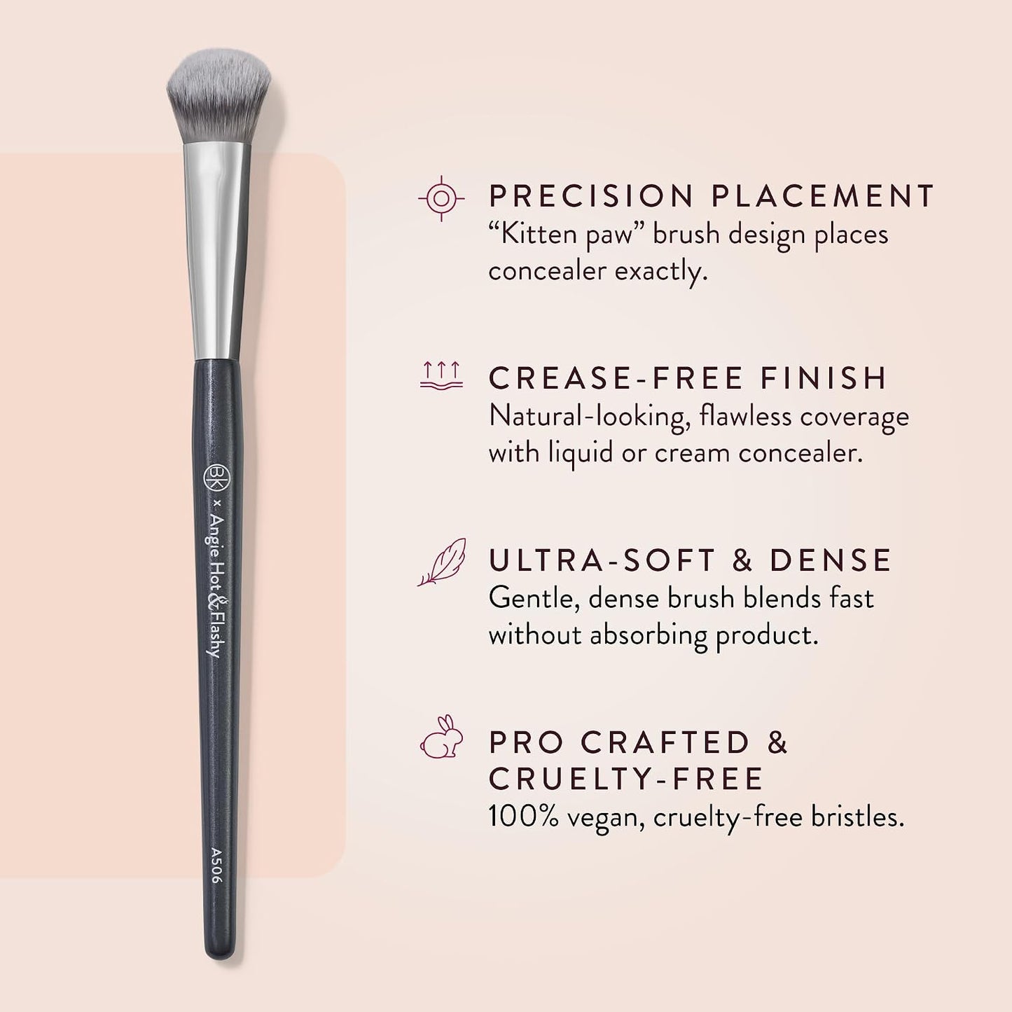 HotBK BEAUTY BRUSHES - ANGIE HOT & FLASHY A506 CONCEALER - Viral "Kitten Paw" Face Brush - Under-Eye Concealing and Contouring - Makeup Brushes