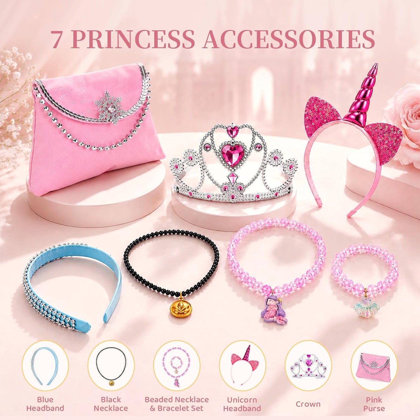 Hot Meland Princess Dress Up Trunk for Girls 3-8, 16PCS Princess Toys Set, Pretend Play Gift for Birthday, Christmas, Halloween
