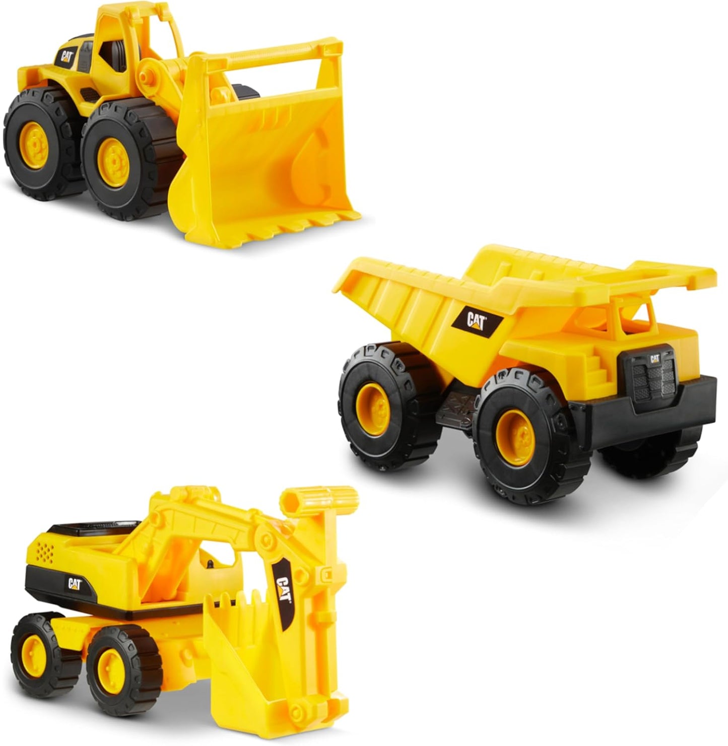 Hot Cat Construction 7" Dump Truck, Loader & Excavator toys Combo Pack