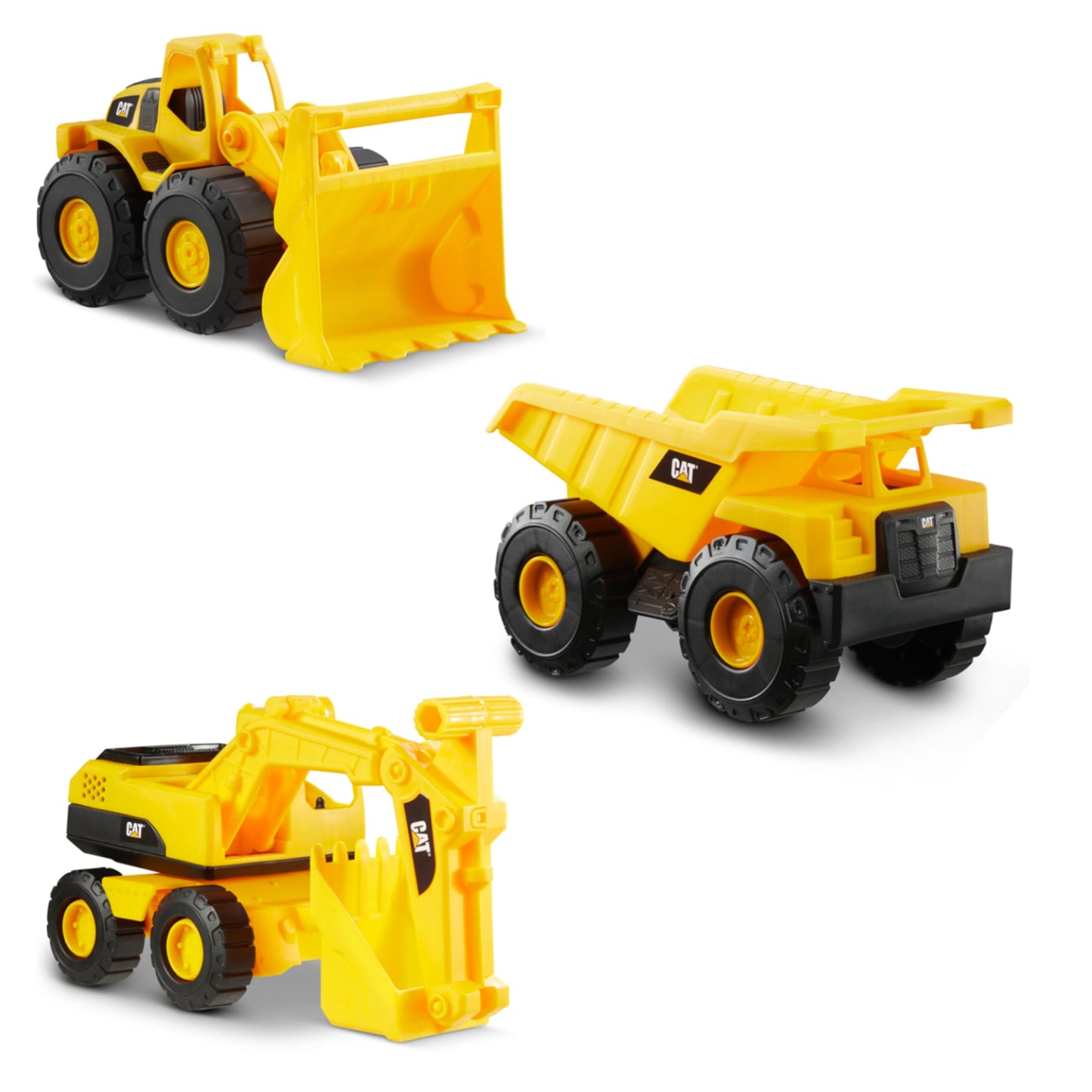 Hot Cat Construction 7" Dump Truck, Loader & Excavator toys Combo Pack